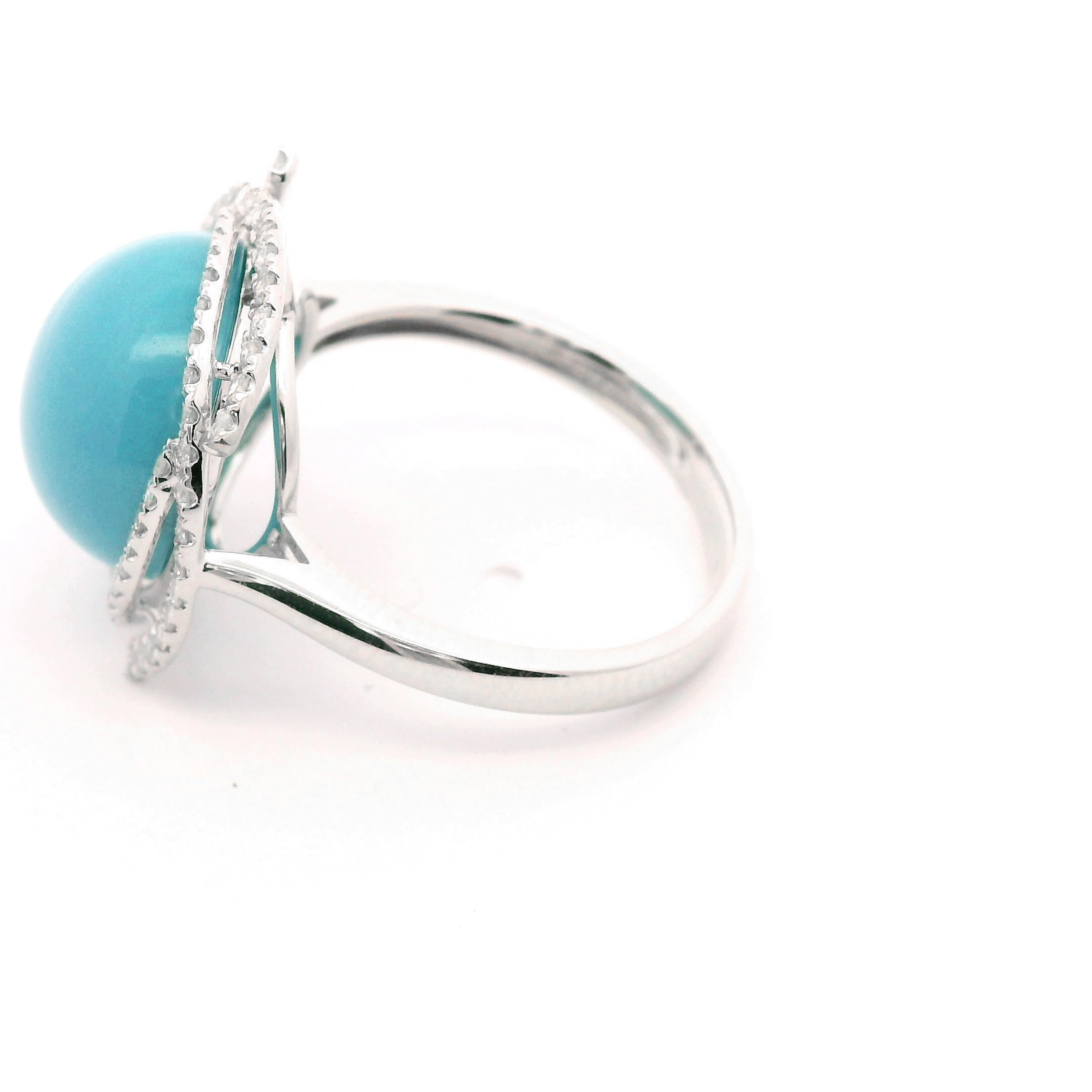 Art Deco 6.46Ct Sleeping Beauty Turquoise Diamond Ring in 14K White Gold For Sale 1