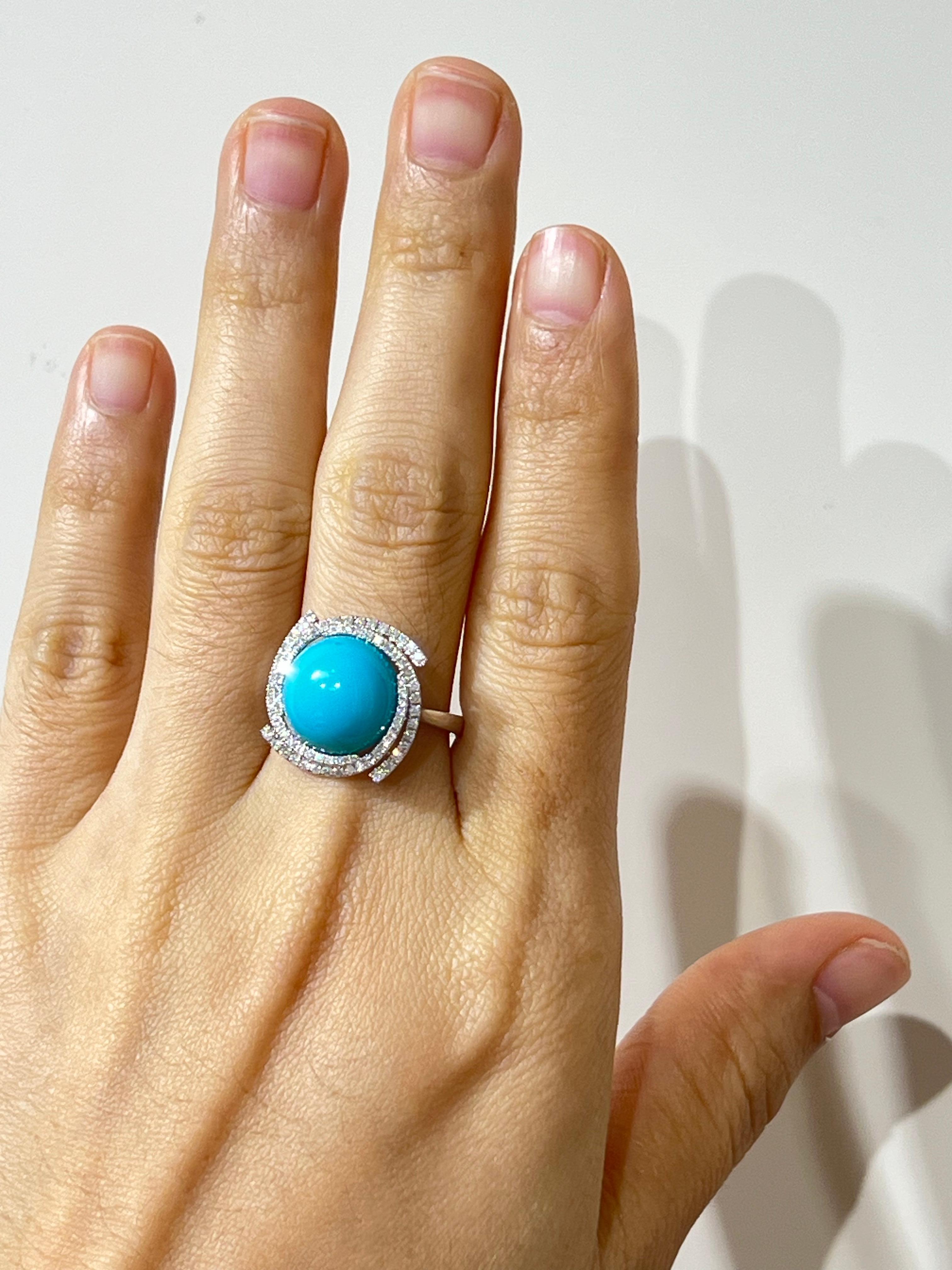 Art Deco 6.46Ct Sleeping Beauty Turquoise Diamond Ring in 14K White Gold For Sale 4