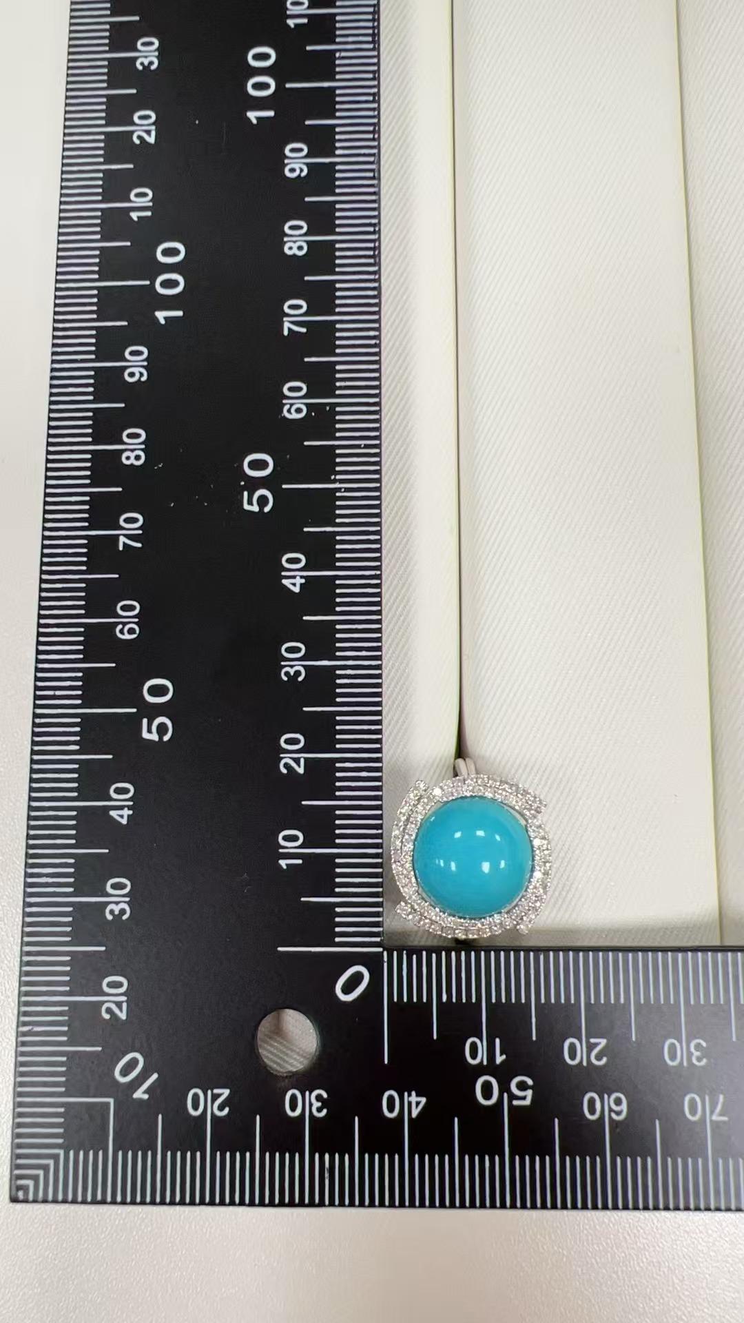 Art Deco 6.46Ct Sleeping Beauty Turquoise Diamond Ring in 14K White Gold For Sale 5