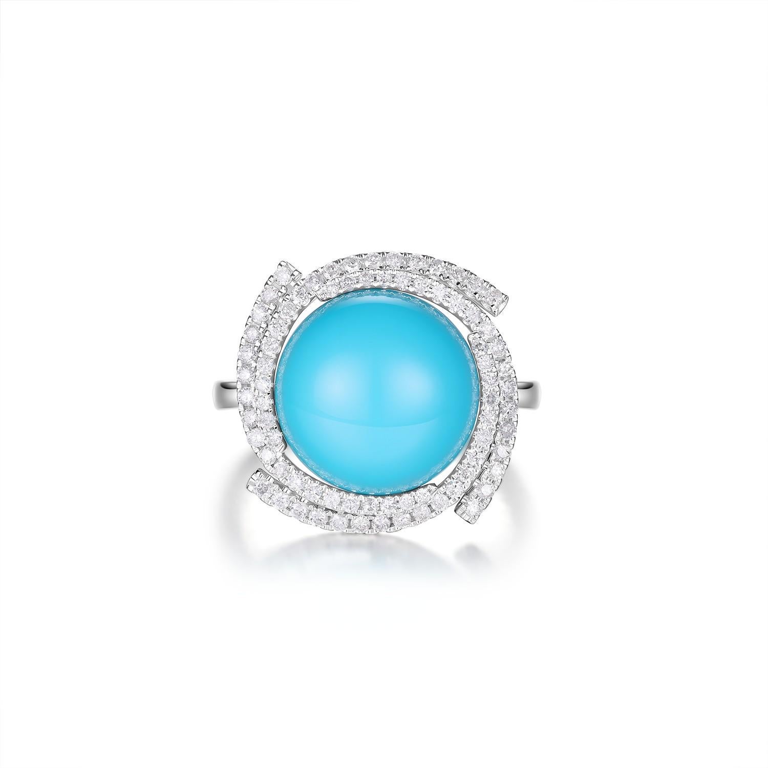 Art Deco 6.46Ct Sleeping Beauty Turquoise Diamond Ring in 14K White Gold For Sale 3