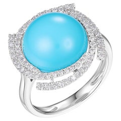 Bague Art déco en or blanc 14 carats avec turquoise Sleeping Beauty de 6,46 carats
