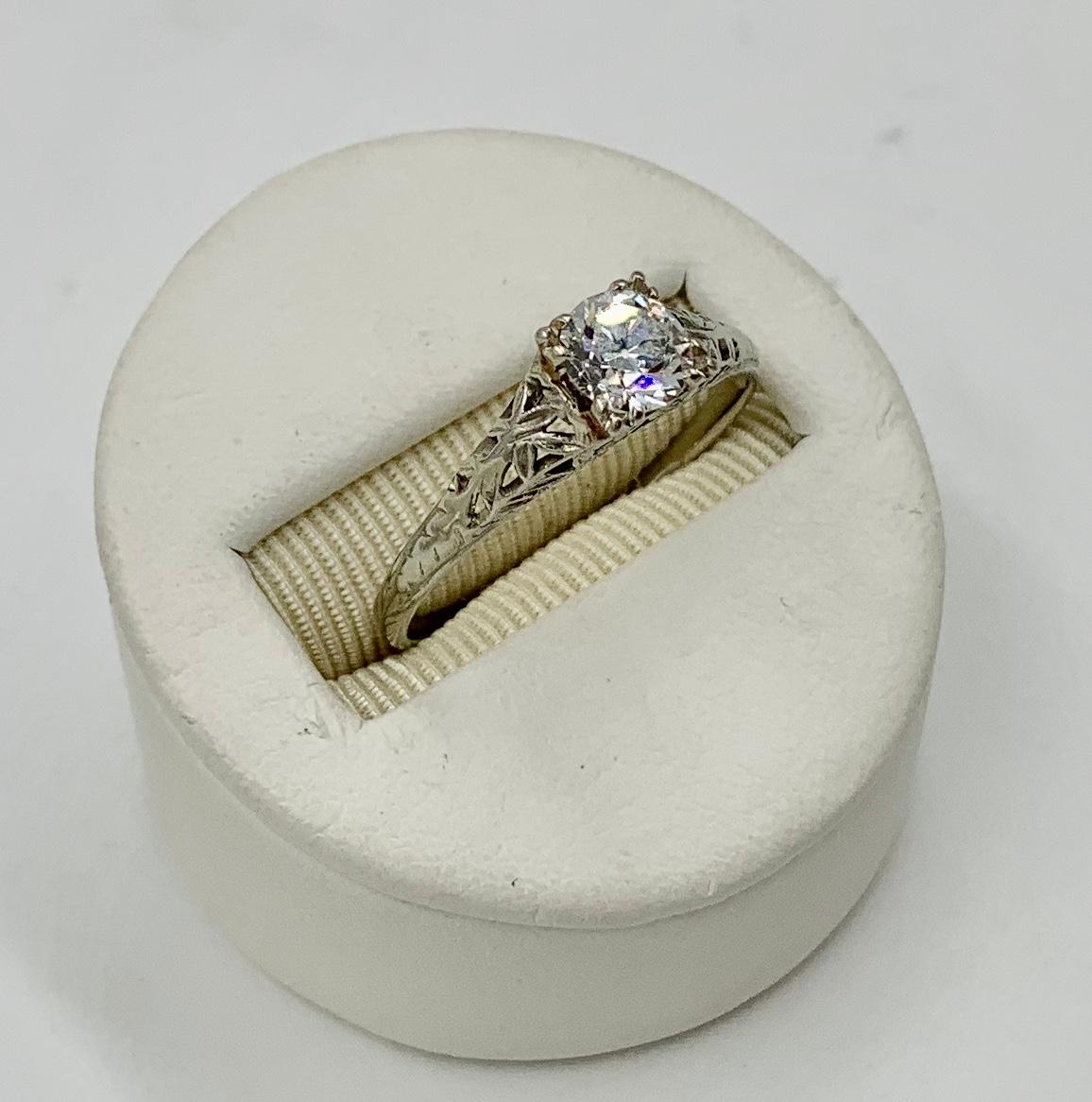 Art Deco .65 Carat G Color VS Old European Cut Diamond Wedding Engagement Ring For Sale 4