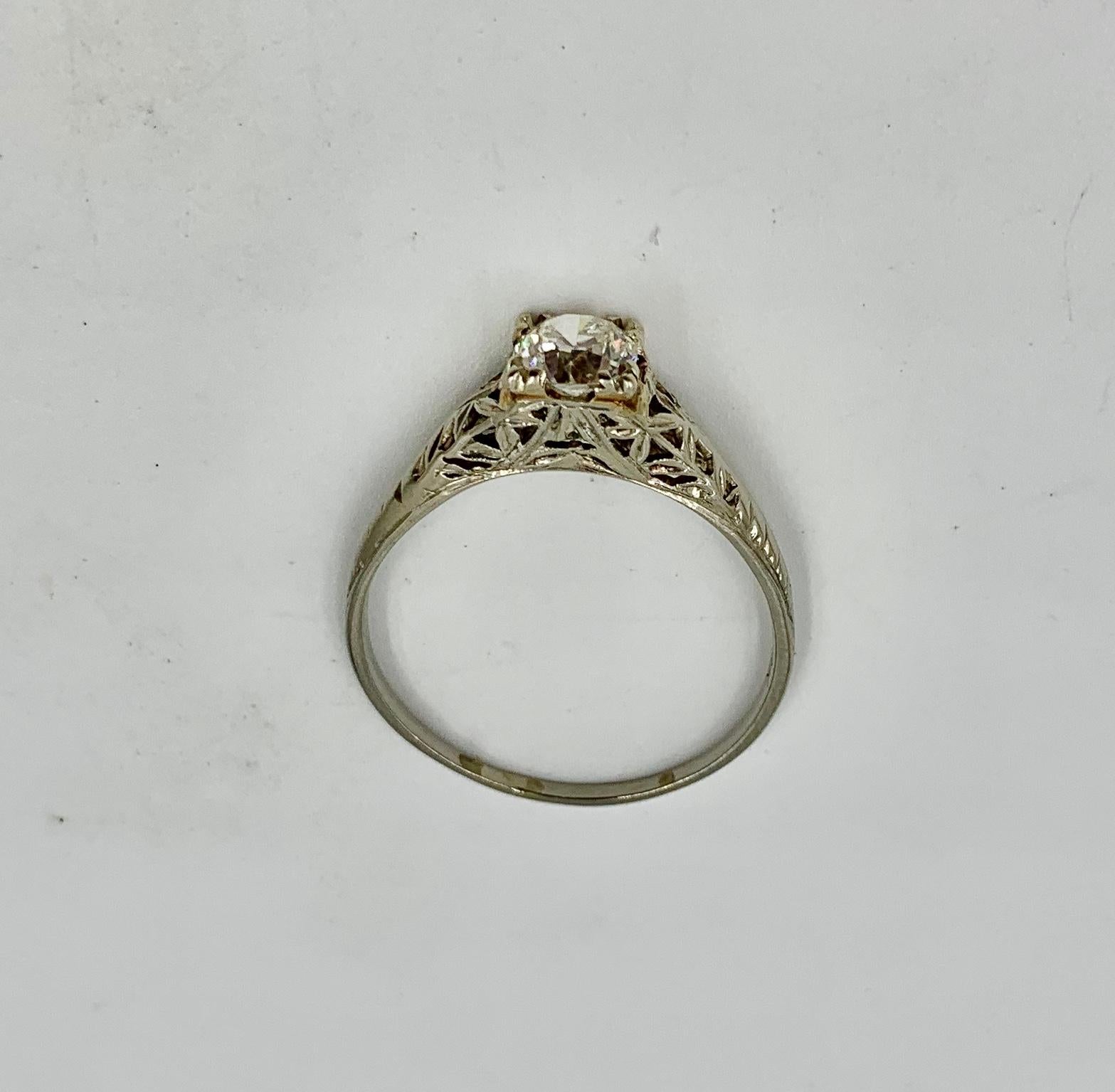 Art Deco .65 Carat G Color VS Old European Cut Diamond Wedding Engagement Ring For Sale 5