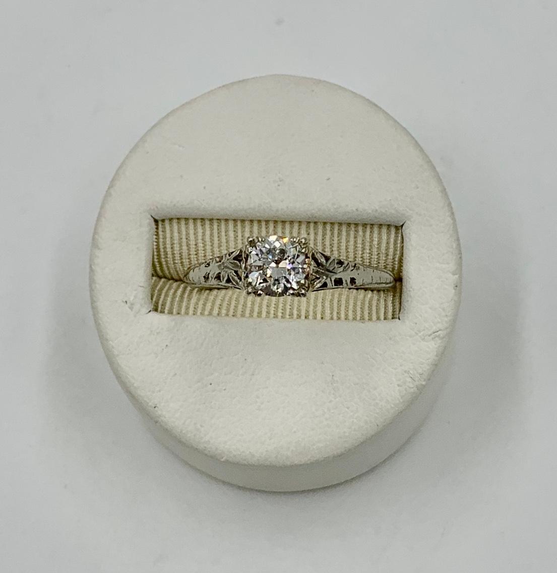 Art Deco .65 Carat G Color VS Old European Cut Diamond Wedding Engagement Ring For Sale 6