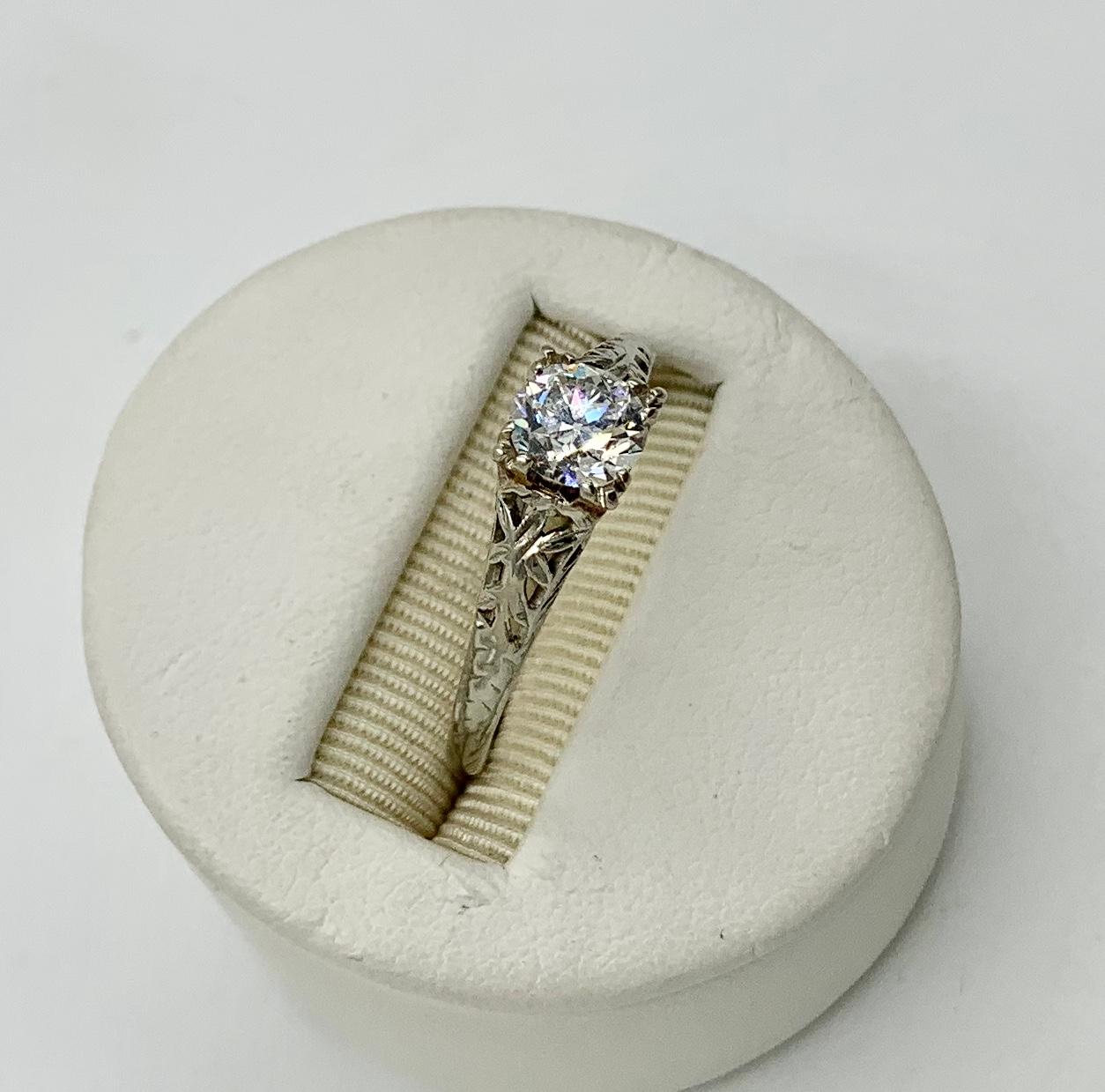 Art Deco .65 Carat G Color VS Old European Cut Diamond Wedding Engagement Ring For Sale 1