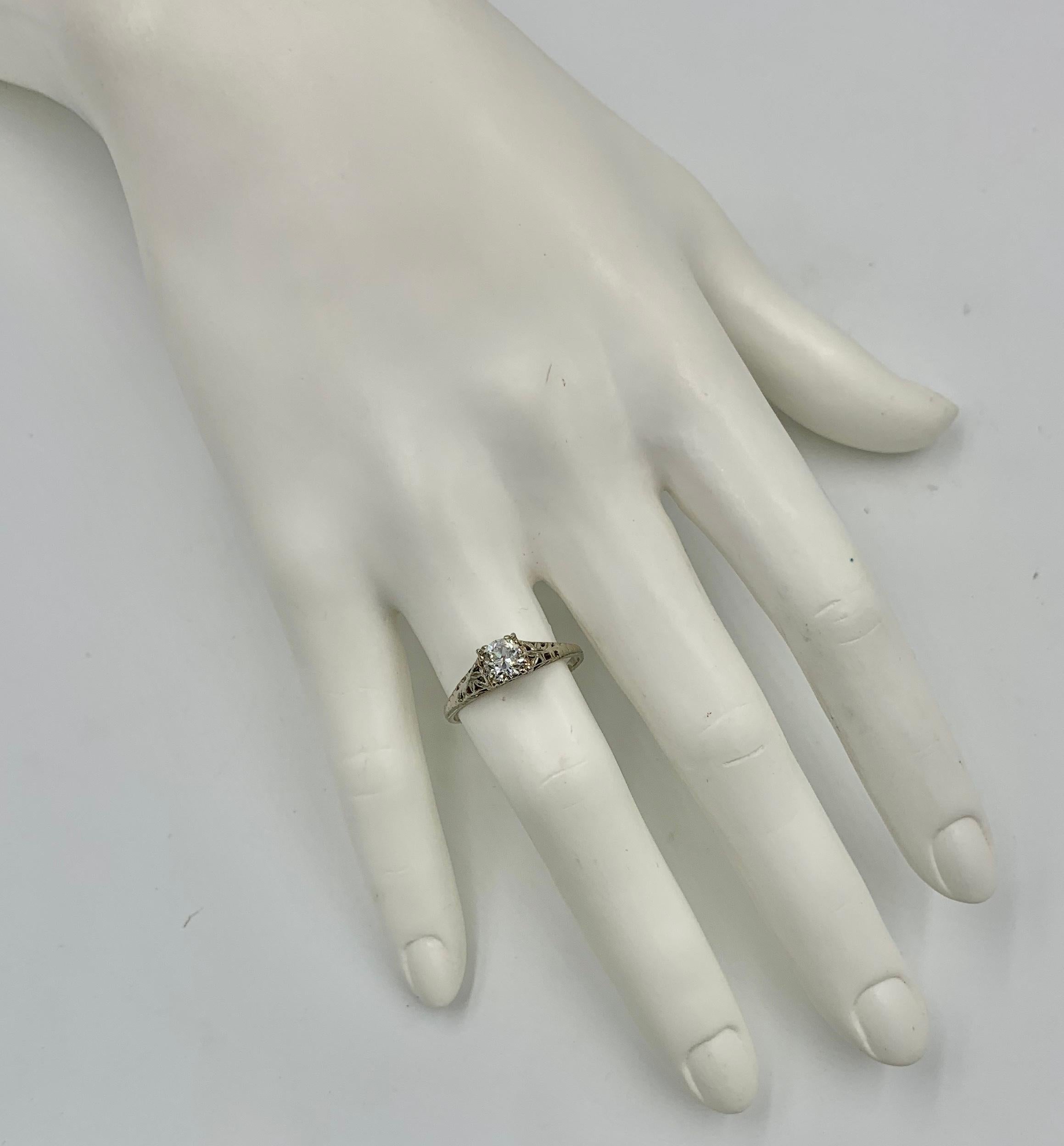 Art Deco .65 Carat G Color VS Old European Cut Diamond Wedding Engagement Ring For Sale 2
