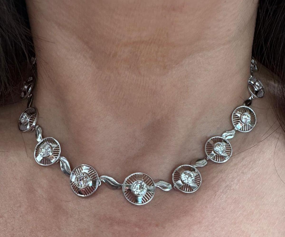 Art Deco 6.5 Carat Old European Cut Diamond Necklace For Sale 8