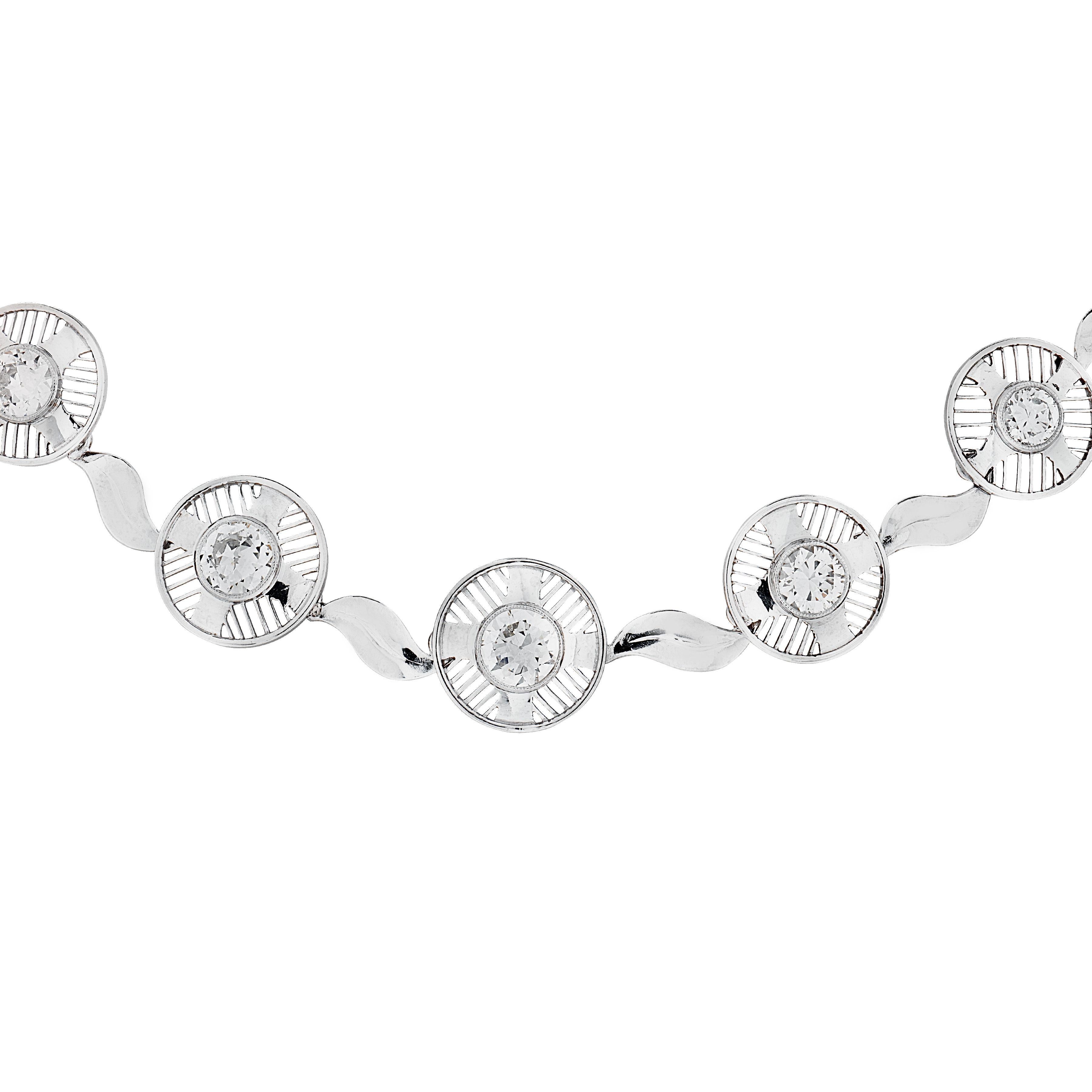 Art Deco 6.5 Carat Old European Cut Diamond Necklace In Good Condition For Sale In West Palm Beach, FL