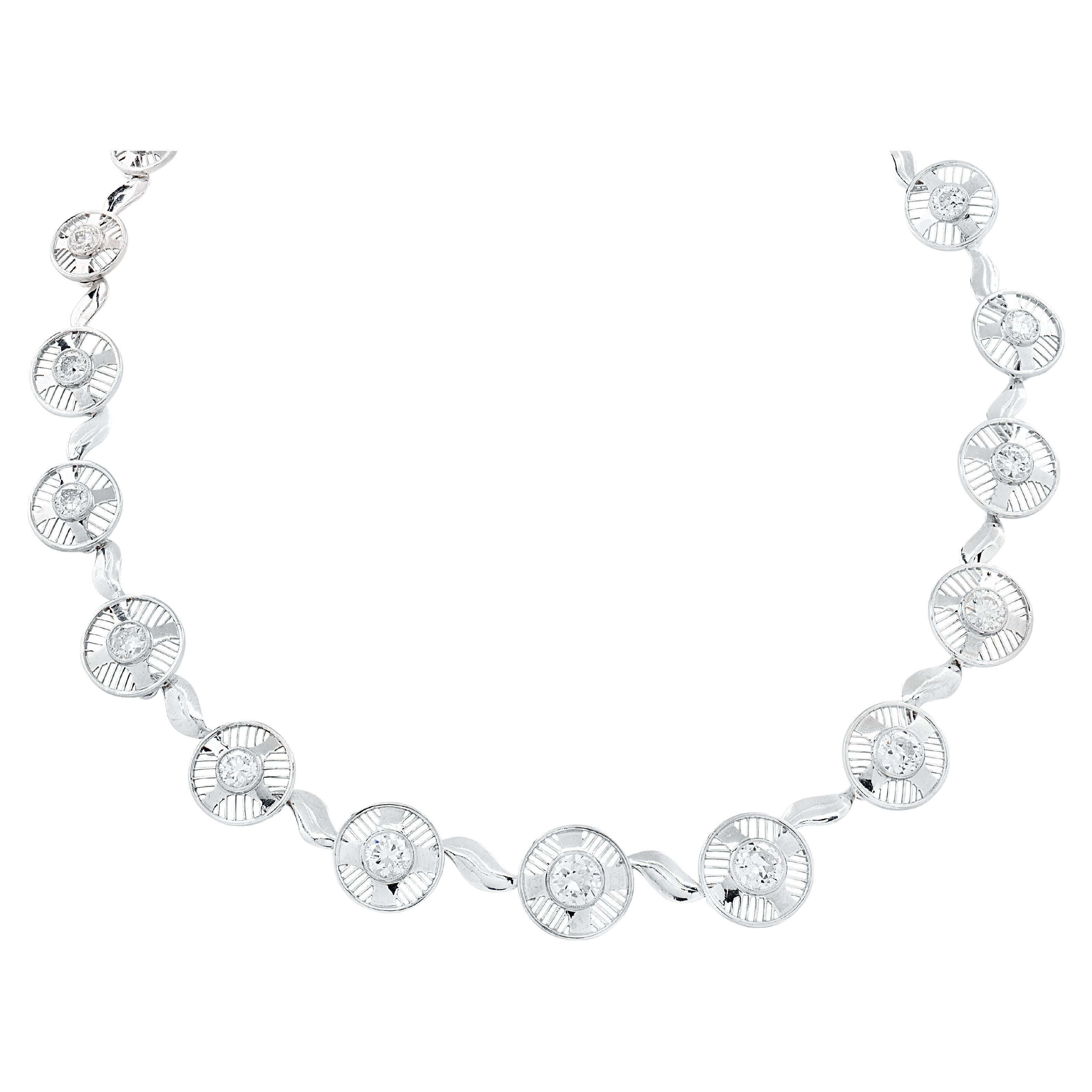 Collana Art Deco con diamanti taglio vecchio europeo da 6,5 carati