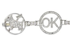 Art Deco 6.50 Carat Diamond Gemstone Platinum Charm Bracelet