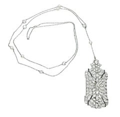 Art Deco 6.50ct Diamond Pearl Onyx Pin / Pendant Necklace