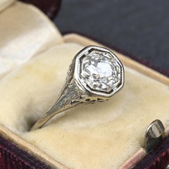 Art Deco .65ct Engagement Diamond Ring 18K White Gold IGI Certified Size 6.25