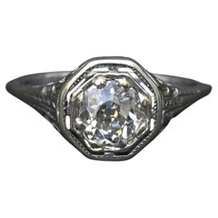Art Deco .65ct Engagement Diamond Ring 18K White Gold IGI Certified Size 6.25
