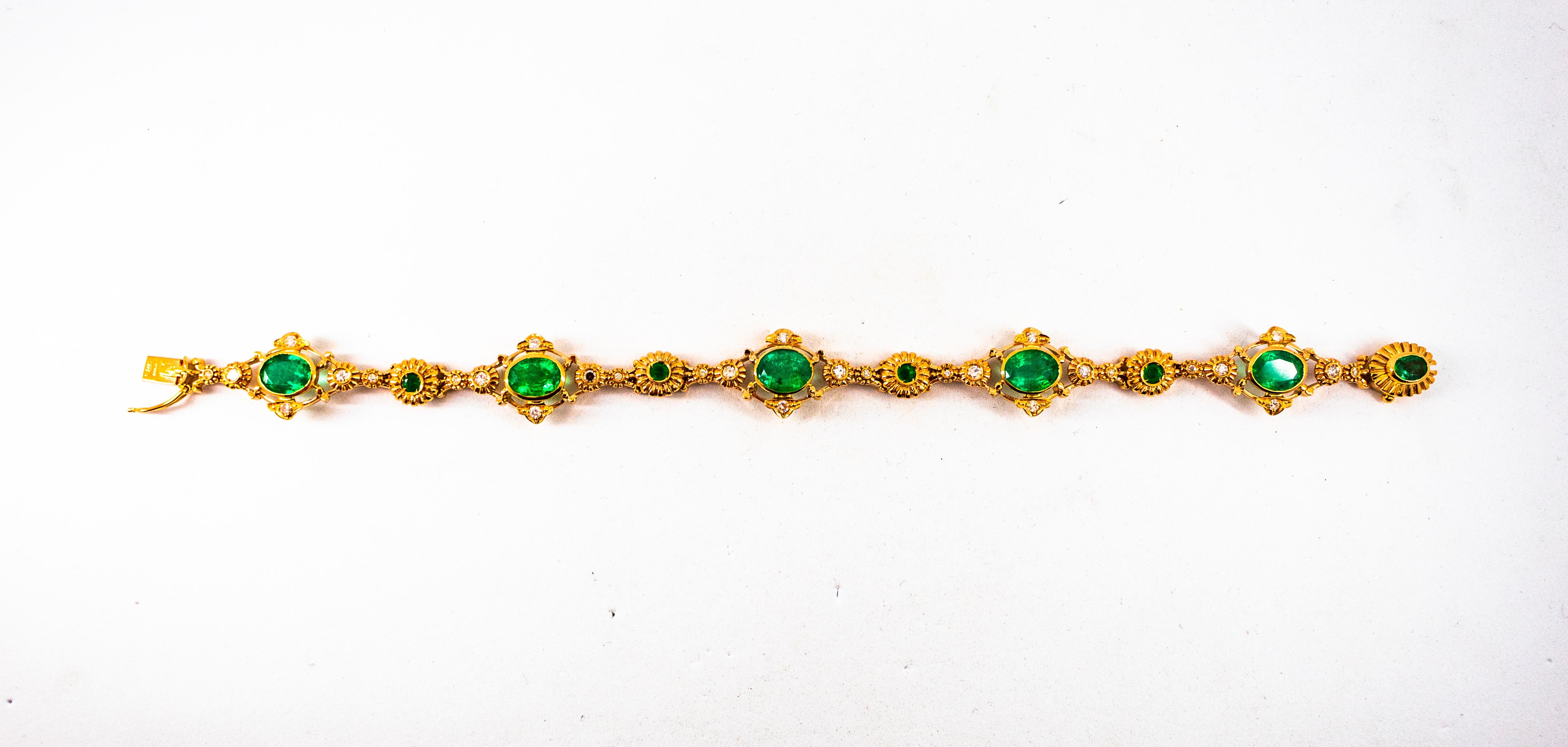 Art Deco Style 6.60 Carat Emerald 0.60 Carat White Diamond Yellow Gold Bracelet 3