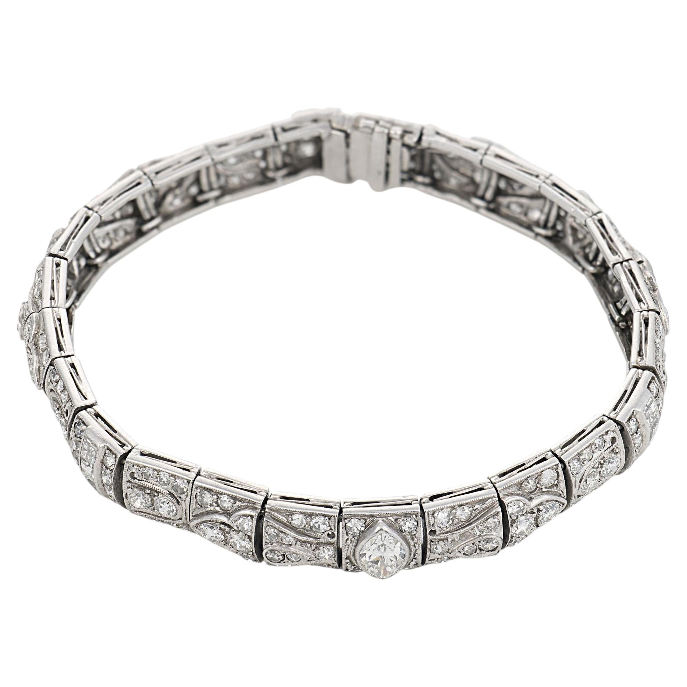 Art Deco 6.60 carat old cut diamond platinum bracelet