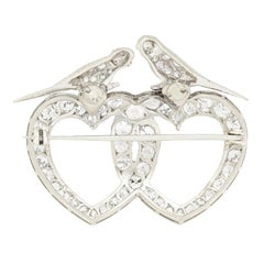 Art Deco 6.70ct Diamond Double Heart Brooch, c.1920s