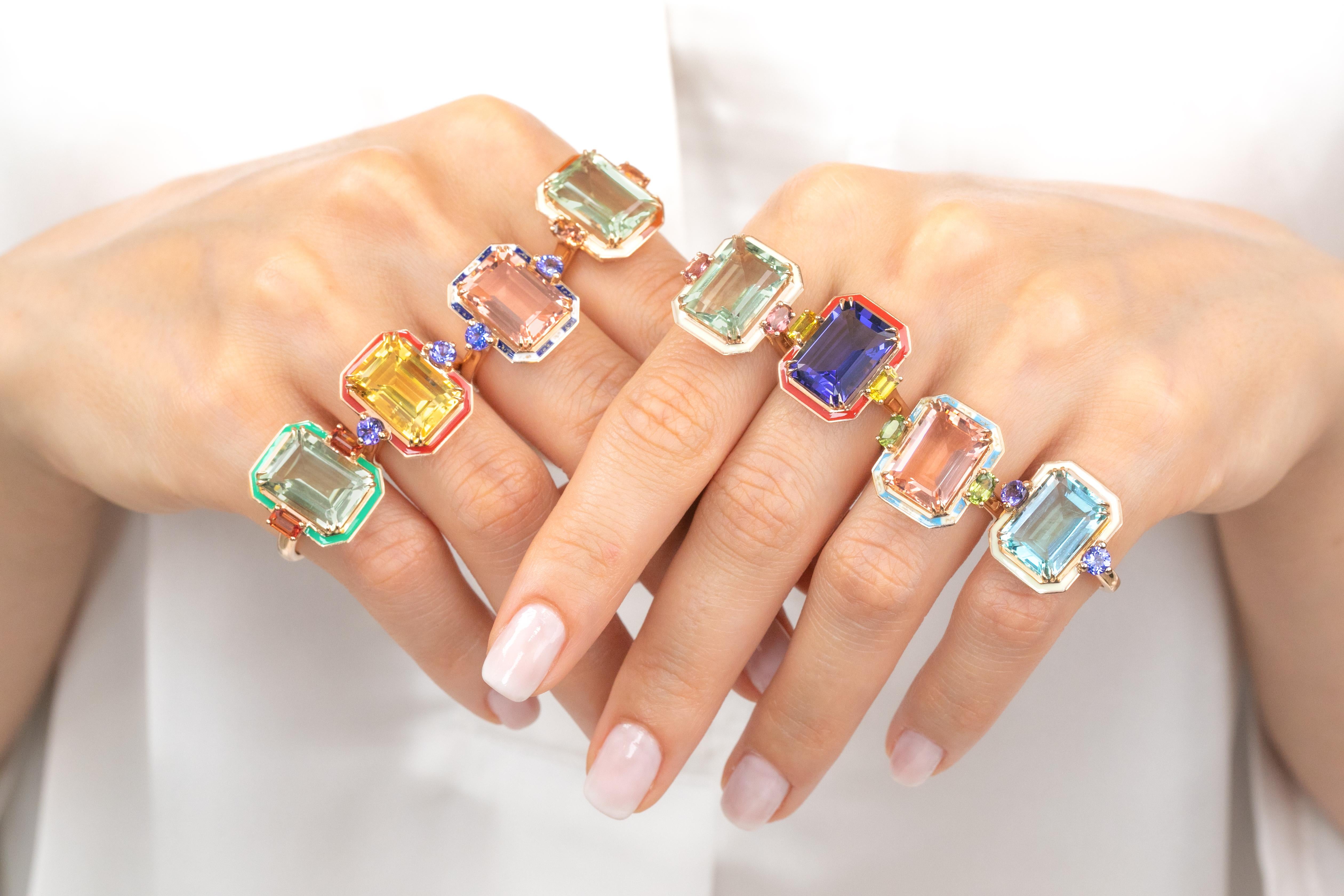 For Sale:  Art Deco 6.70ct. Green Amethyst and 0.45 ct. 14K Gold Ring With Pink Tourmaline 20