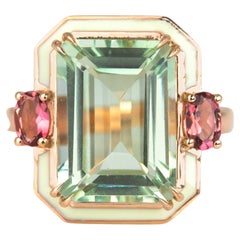 Art Deco 6,70ct. Anello in oro 14K con ametista verde e tormalina rosa da 0,45 ct.