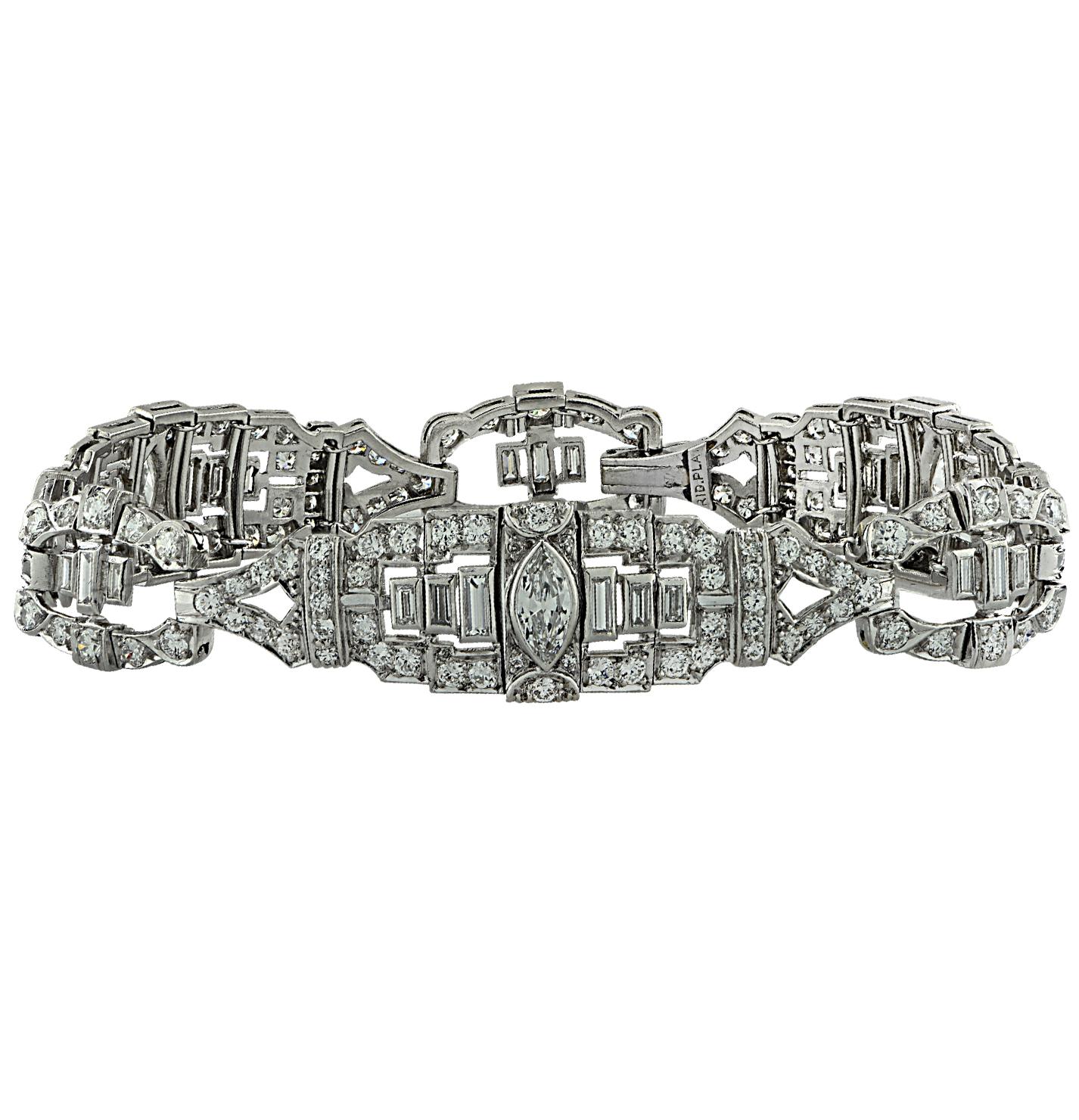 Marquise Cut Art Deco 6.80 Carat Diamond Bangle Bracelet 