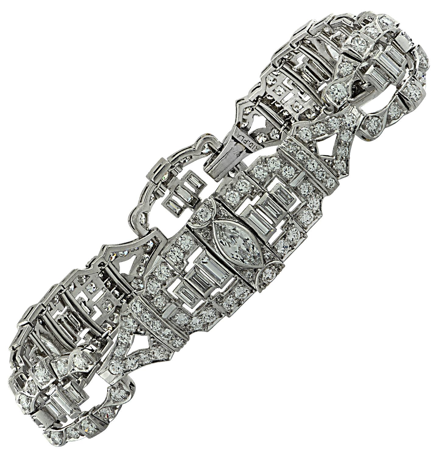 Women's Art Deco 6.80 Carat Diamond Bangle Bracelet 