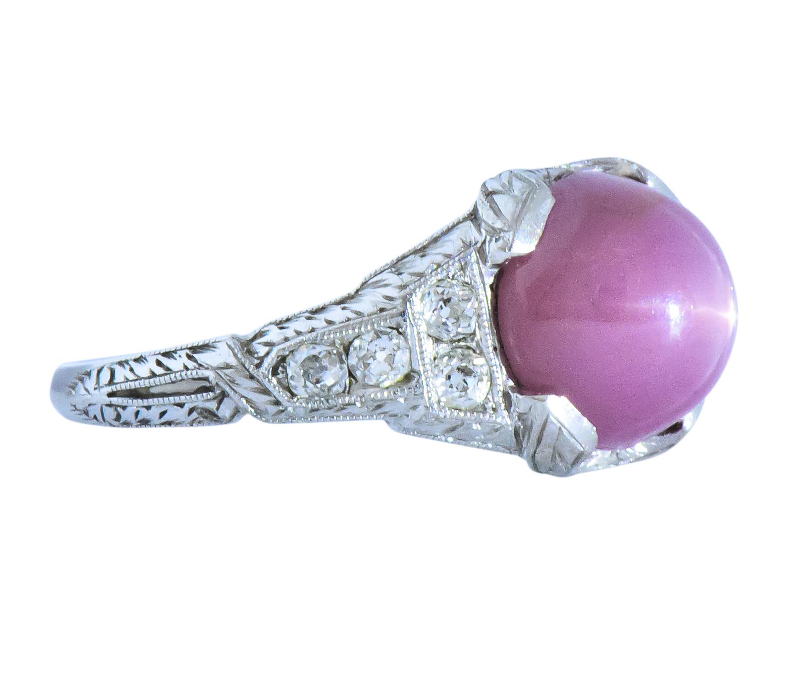 Art Deco 6.80 Carat Star Ruby Diamond Platinum Ring 1