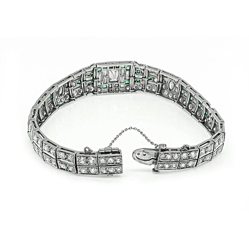 Art Deco 6.80ct Diamond Emerald Bracelet In Good Condition For Sale In New York, NY