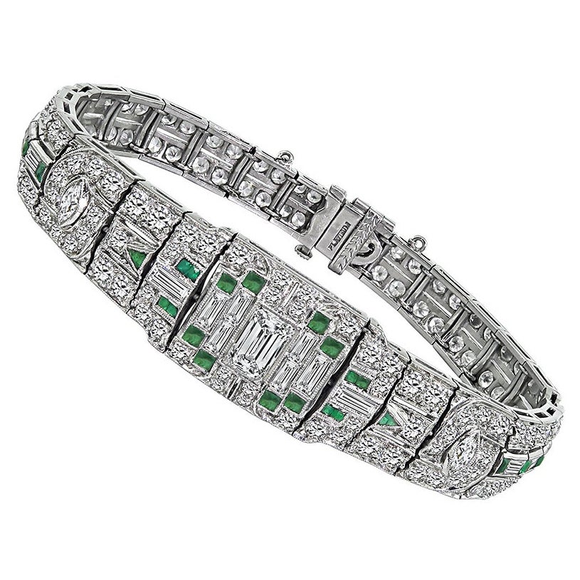 Art Deco 6,80 Karat Diamant-Smaragd-Armband