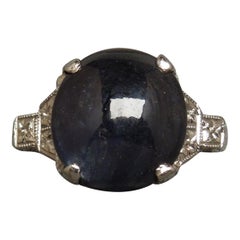 Art Deco 6.85 Carat Cabochon Sapphire Solitaire Ring