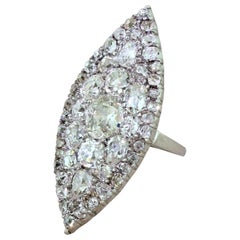 Art Deco 6.85 Carat Old Cut Diamond Platinum Navette Cluster Ring
