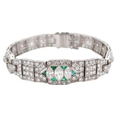 Art Deco 6.85 Carats Diamonds Emerald Platinum Bracelet