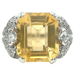 Art Deco 6.90 Carat Citrine Diamond Platinum Cocktail Ring