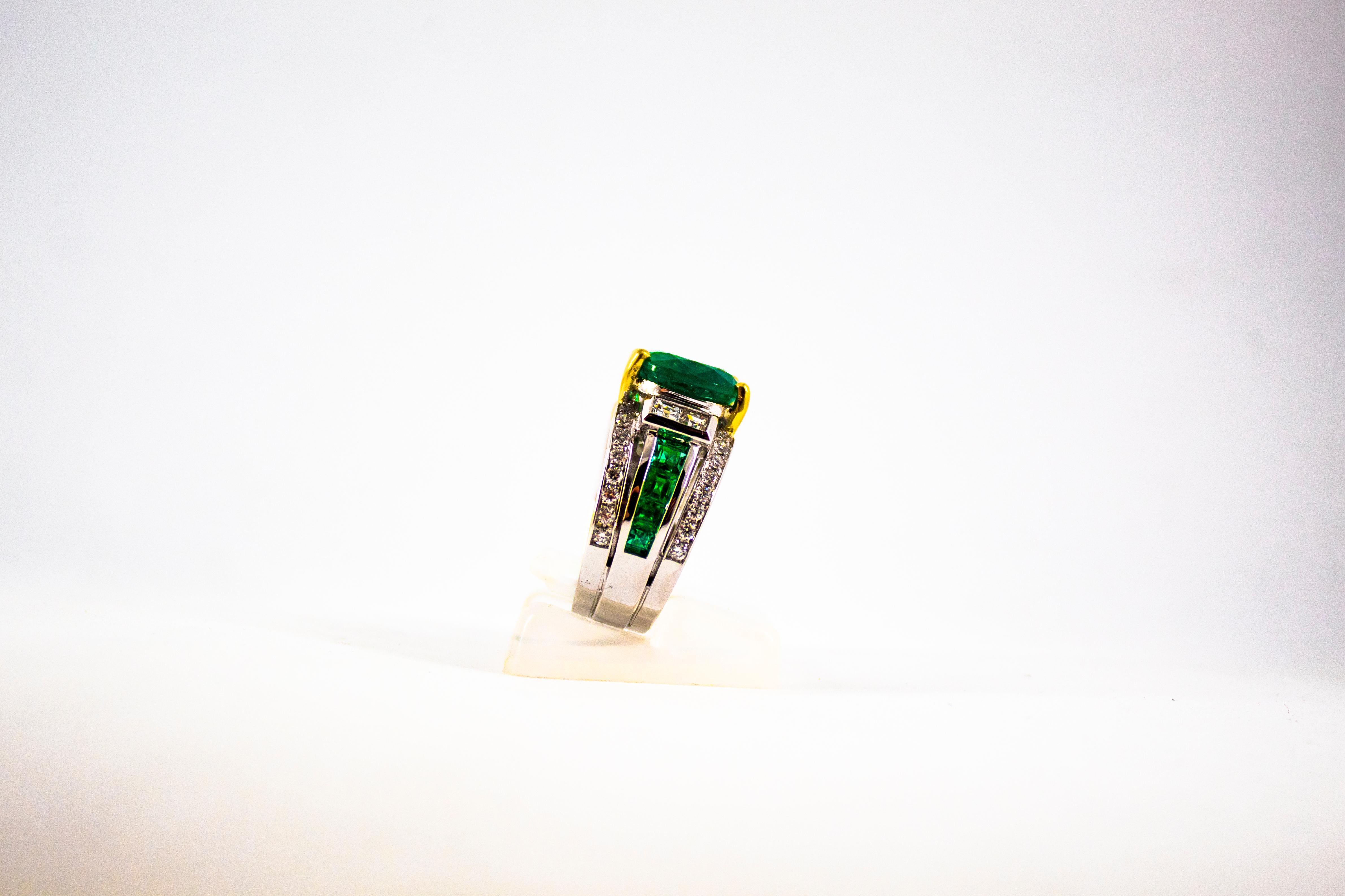 Art Deco 6.93 Carat Emerald 0.82 Carat White Diamond White Gold Cocktail Ring 7