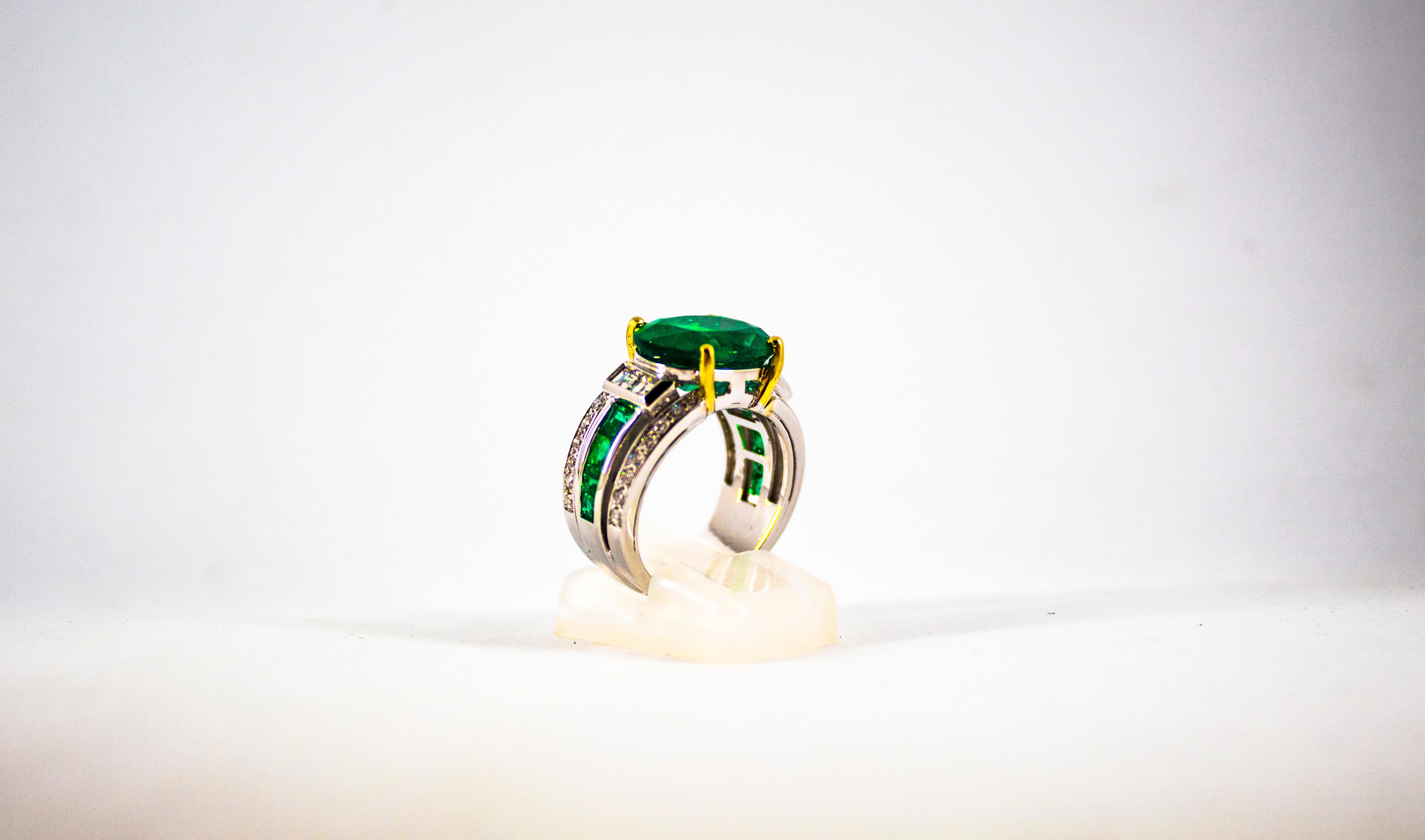 Art Deco 6.93 Carat Emerald 0.82 Carat White Diamond White Gold Cocktail Ring 8