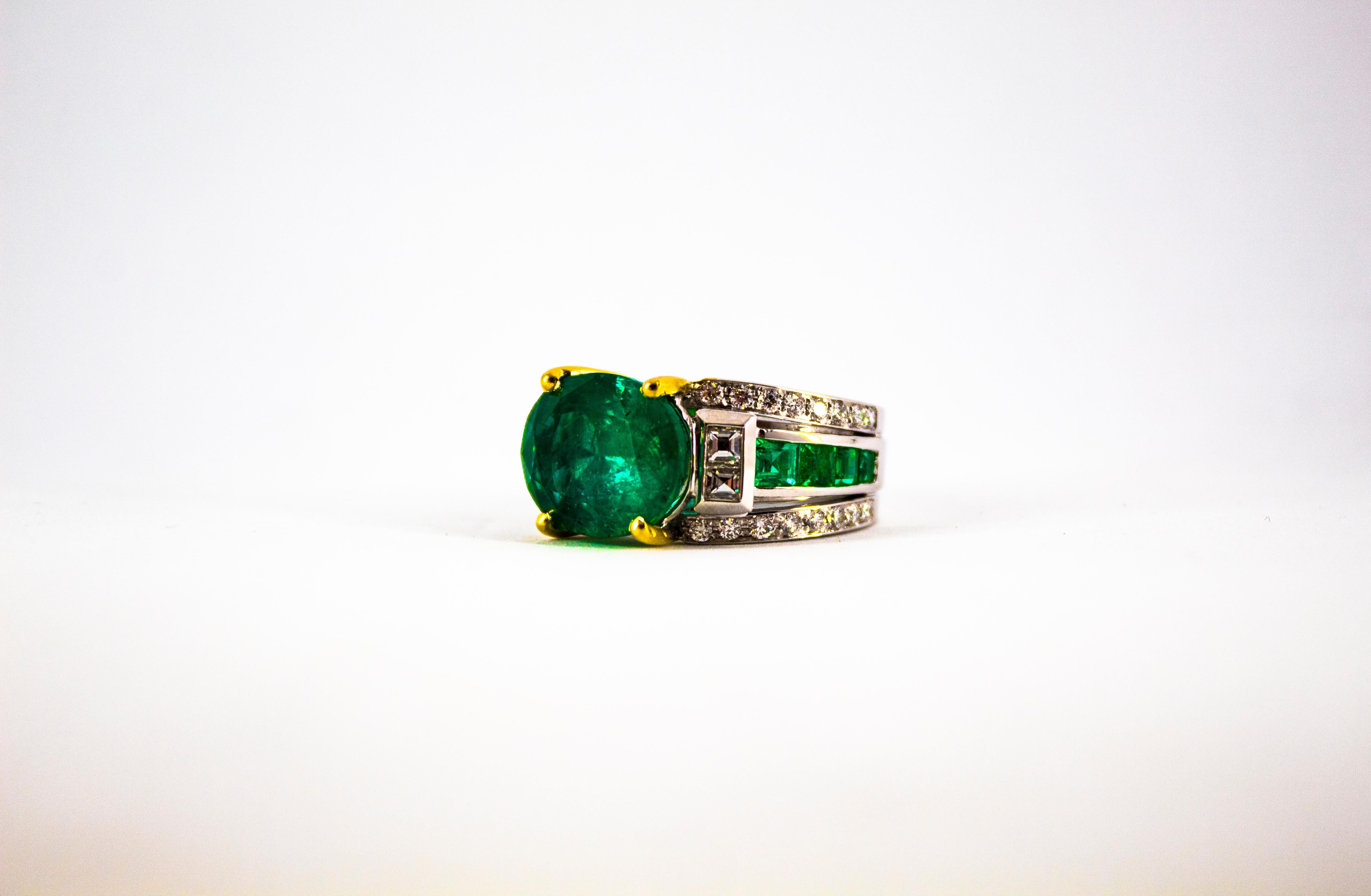 Art Deco 6.93 Carat Emerald 0.82 Carat White Diamond White Gold Cocktail Ring 11