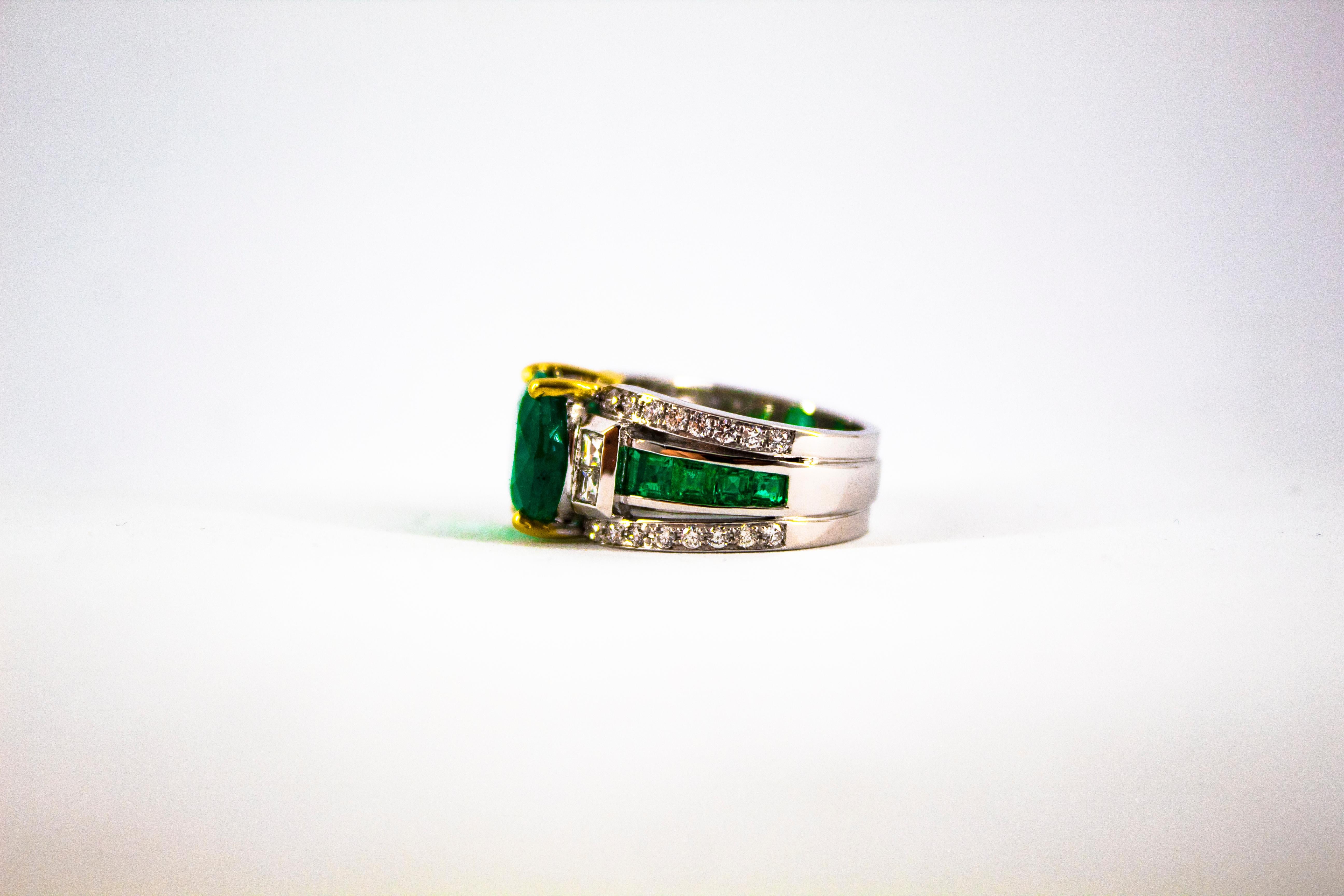 Art Deco 6.93 Carat Emerald 0.82 Carat White Diamond White Gold Cocktail Ring 12