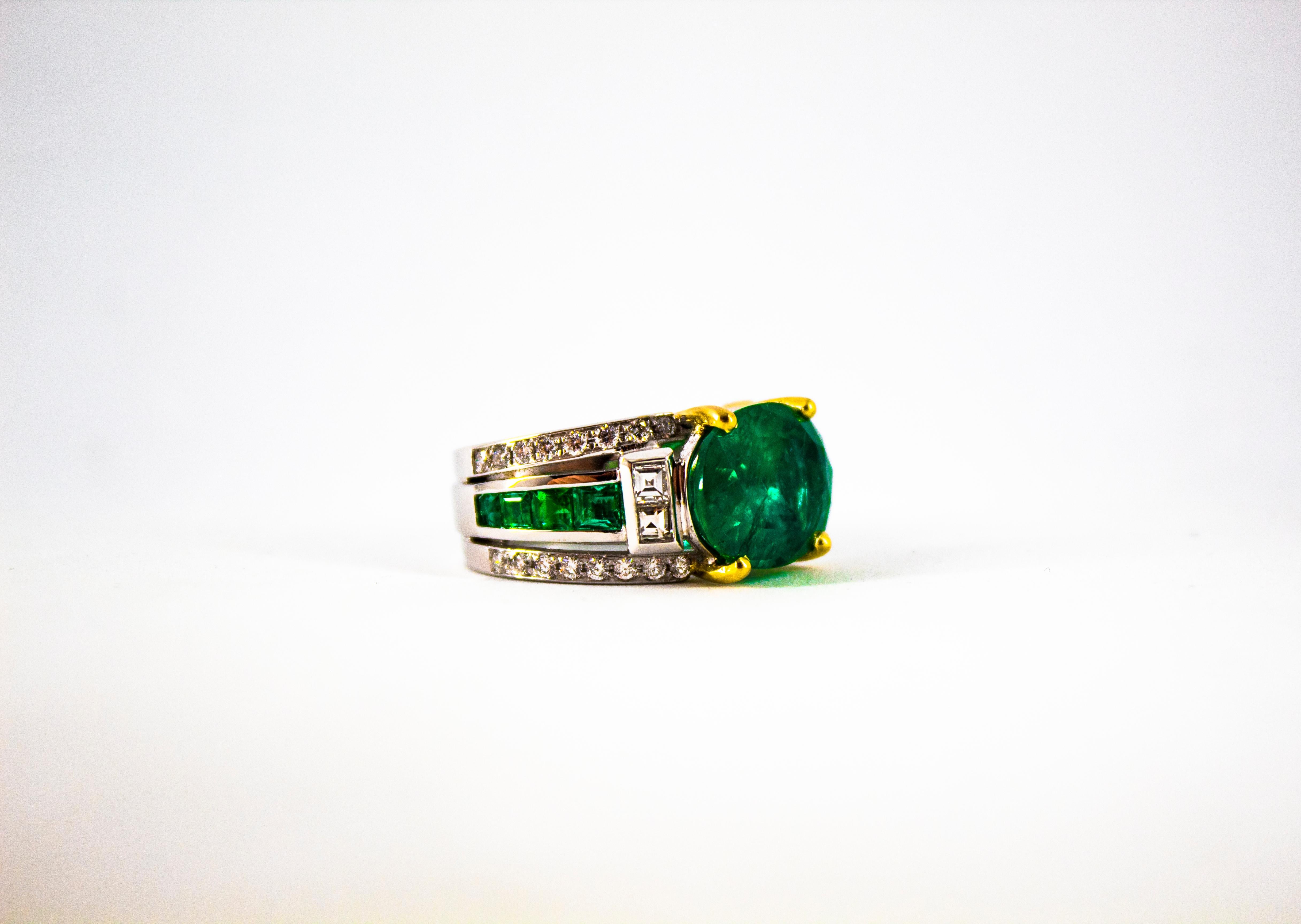 Art Deco 6.93 Carat Emerald 0.82 Carat White Diamond White Gold Cocktail Ring 15