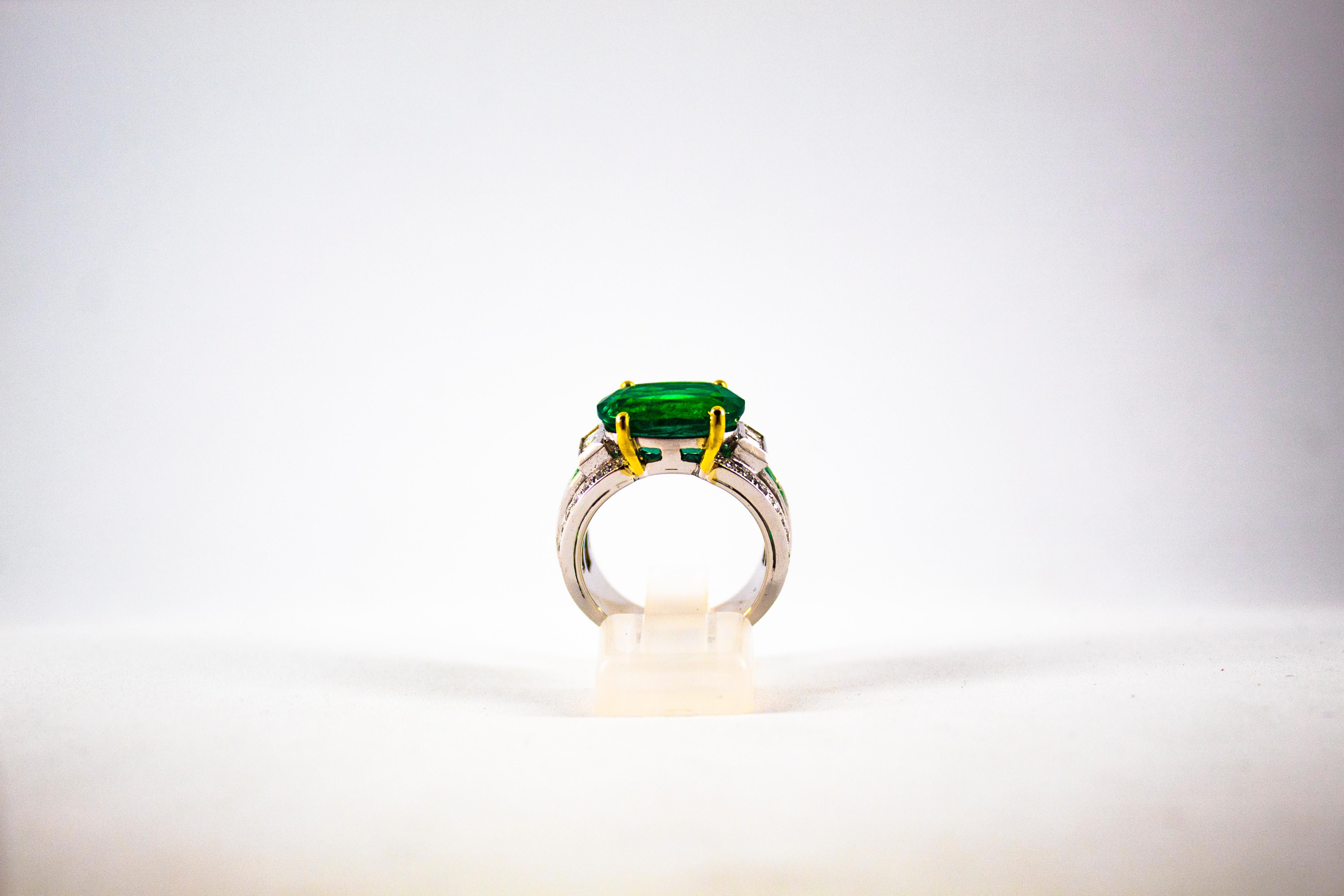 This Ring is made of 18K White Gold.
This Ring has 0.36 Carats of Carré Cut White Diamonds.
This Ring has 0.46 Carats of White Diamonds.
This Ring has a 5.93 Carats Zambia Emerald.
This Ring has 1.00 Carats of Carré Cut Colombia Emeralds.
This Ring