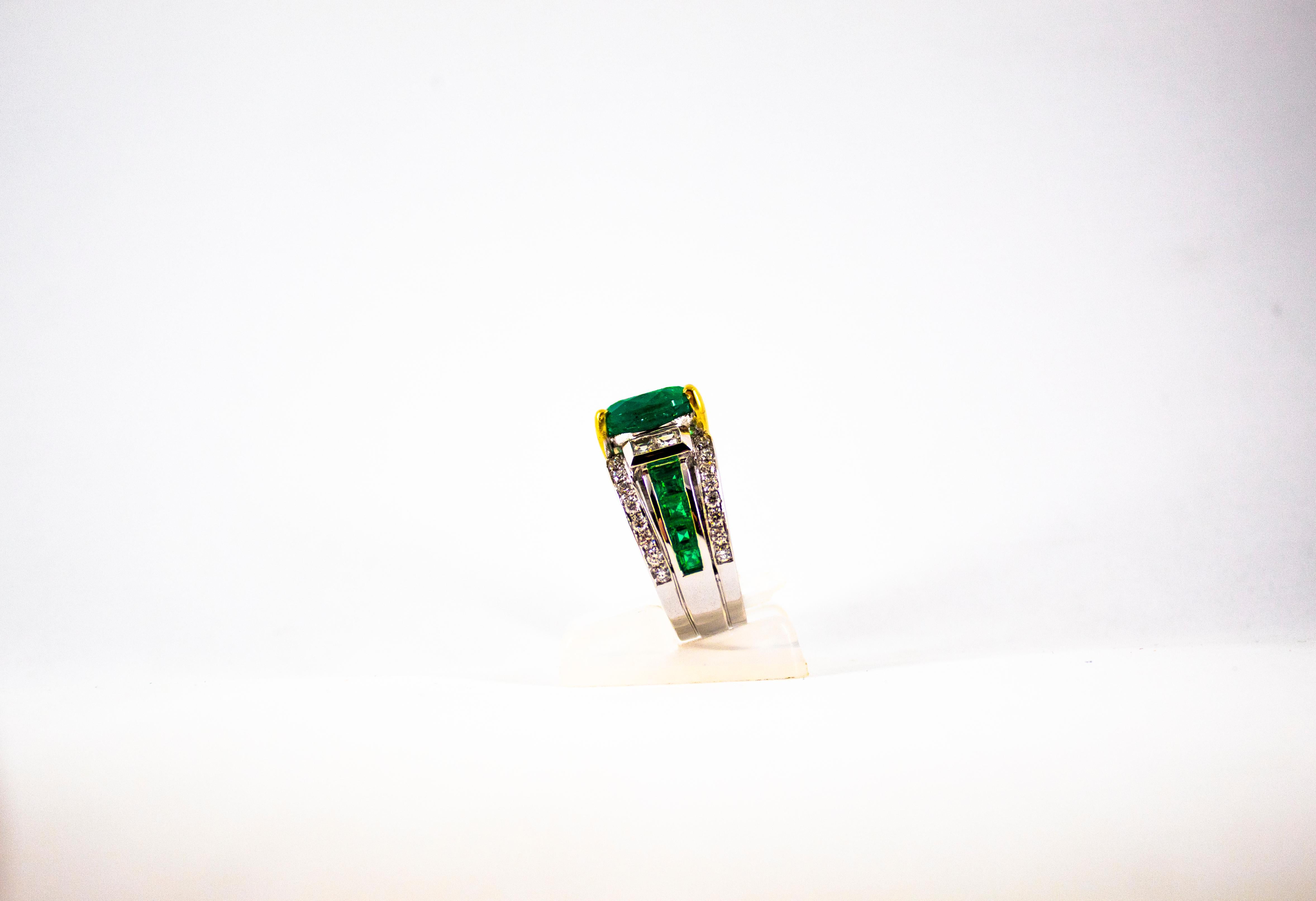 Art Deco 6.93 Carat Emerald 0.82 Carat White Diamond White Gold Cocktail Ring 3