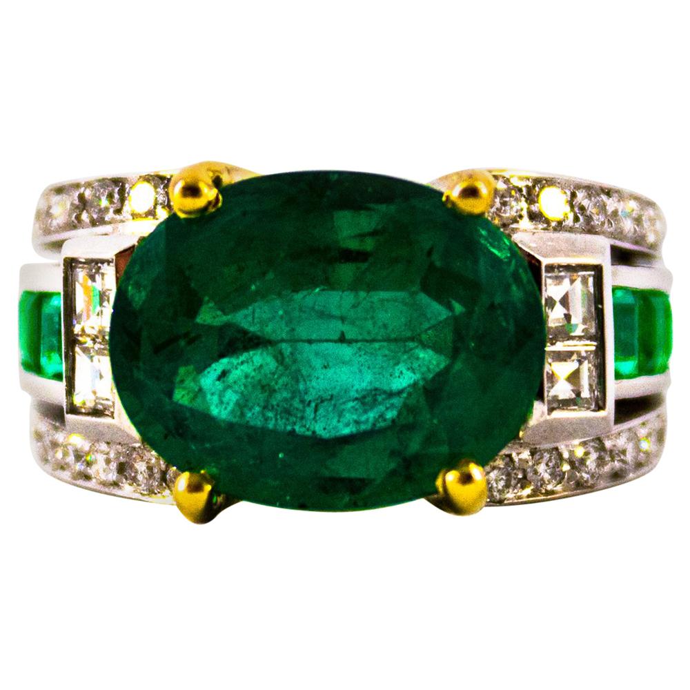 Art Deco 6.93 Carat Emerald 0.82 Carat White Diamond White Gold Cocktail Ring