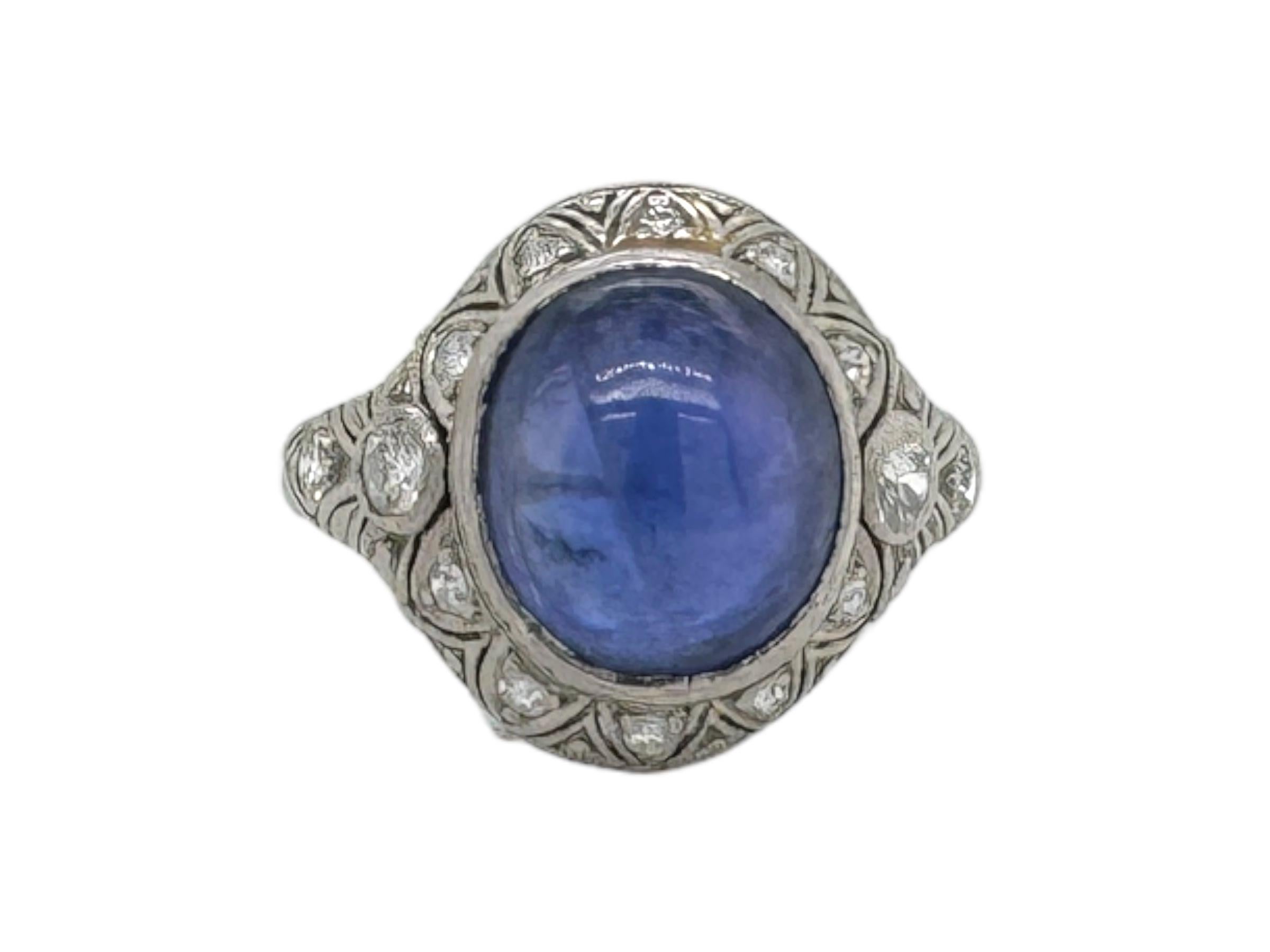 Cabochon Art Deco 7 Carat Color Change Sapphire & Diamond Ring For Sale