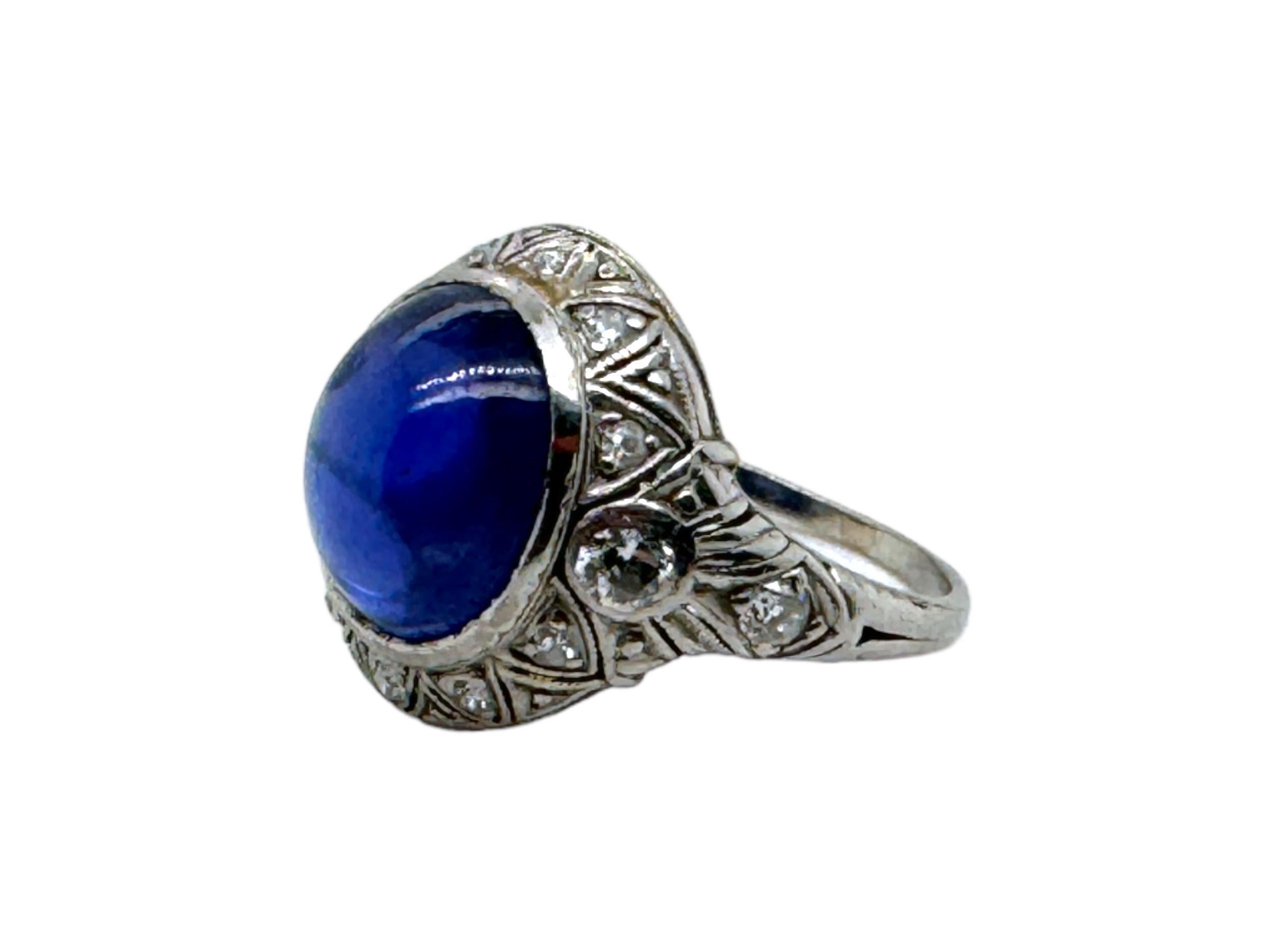 Ring mit 7 Karat Farbwechsel-Saphir und Diamant im Art déco-Stil im Zustand „Gut“ in Montgomery, AL