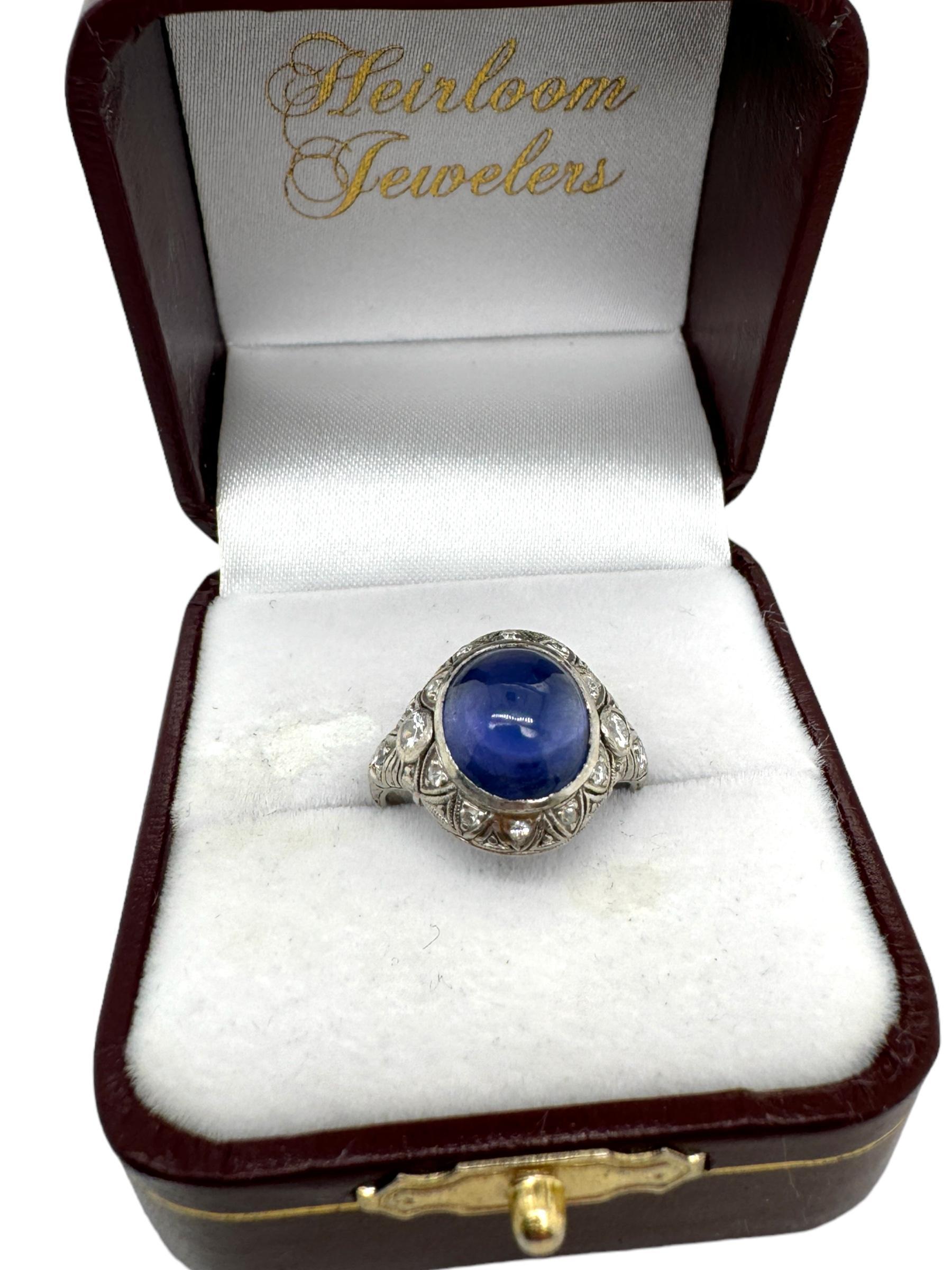 Art Deco 7 Carat Color Change Sapphire & Diamond Ring For Sale 1