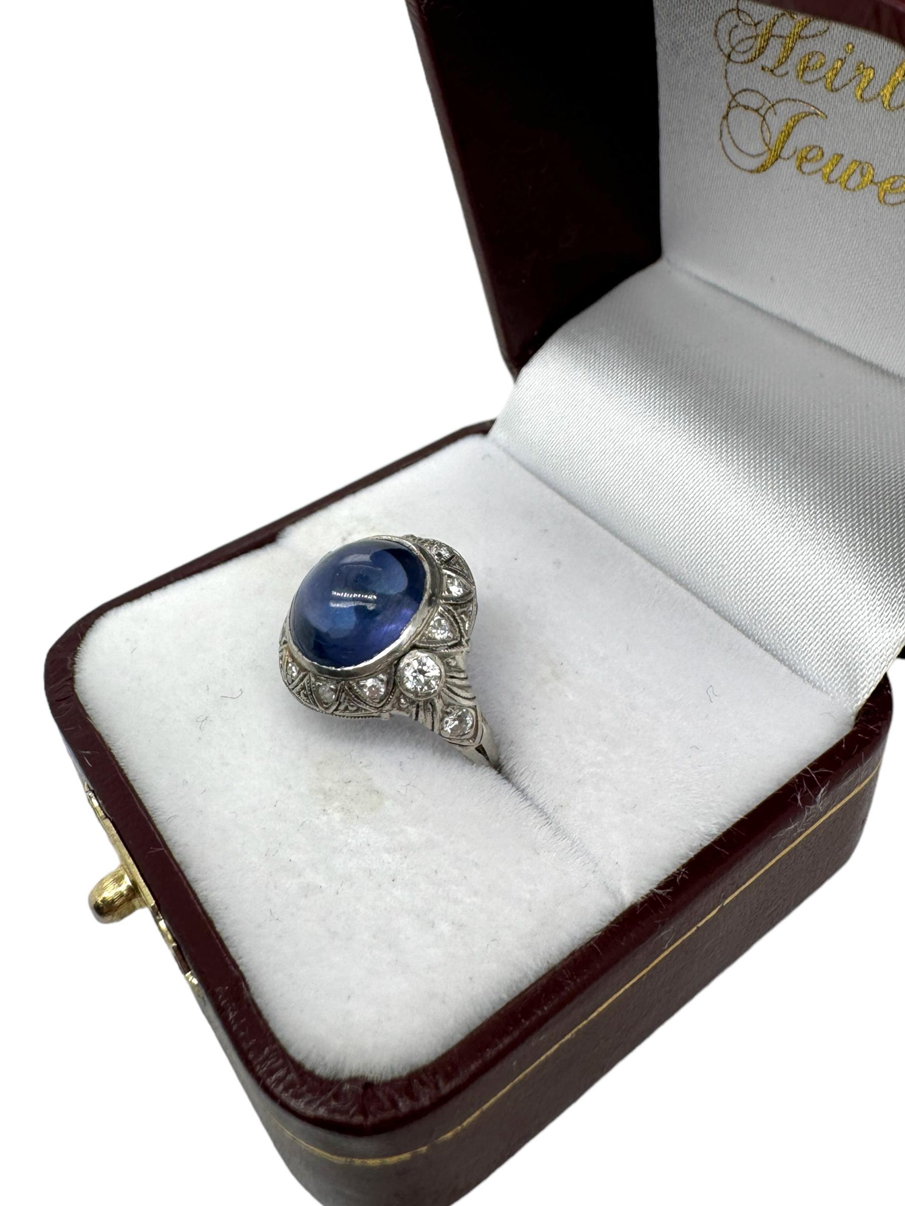 Art Deco 7 Carat Color Change Sapphire & Diamond Ring For Sale 2
