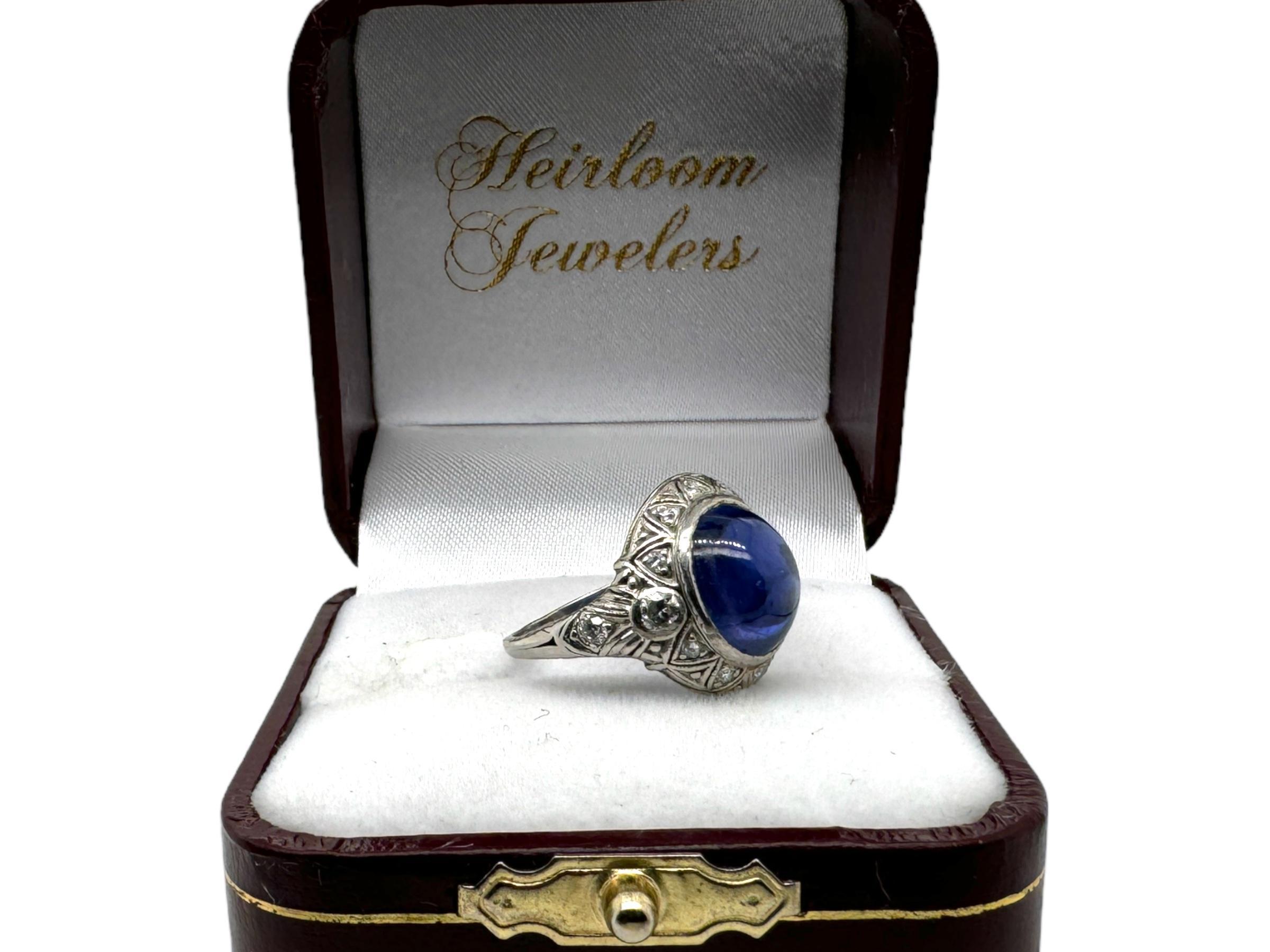 Art Deco 7 Carat Color Change Sapphire & Diamond Ring For Sale 3
