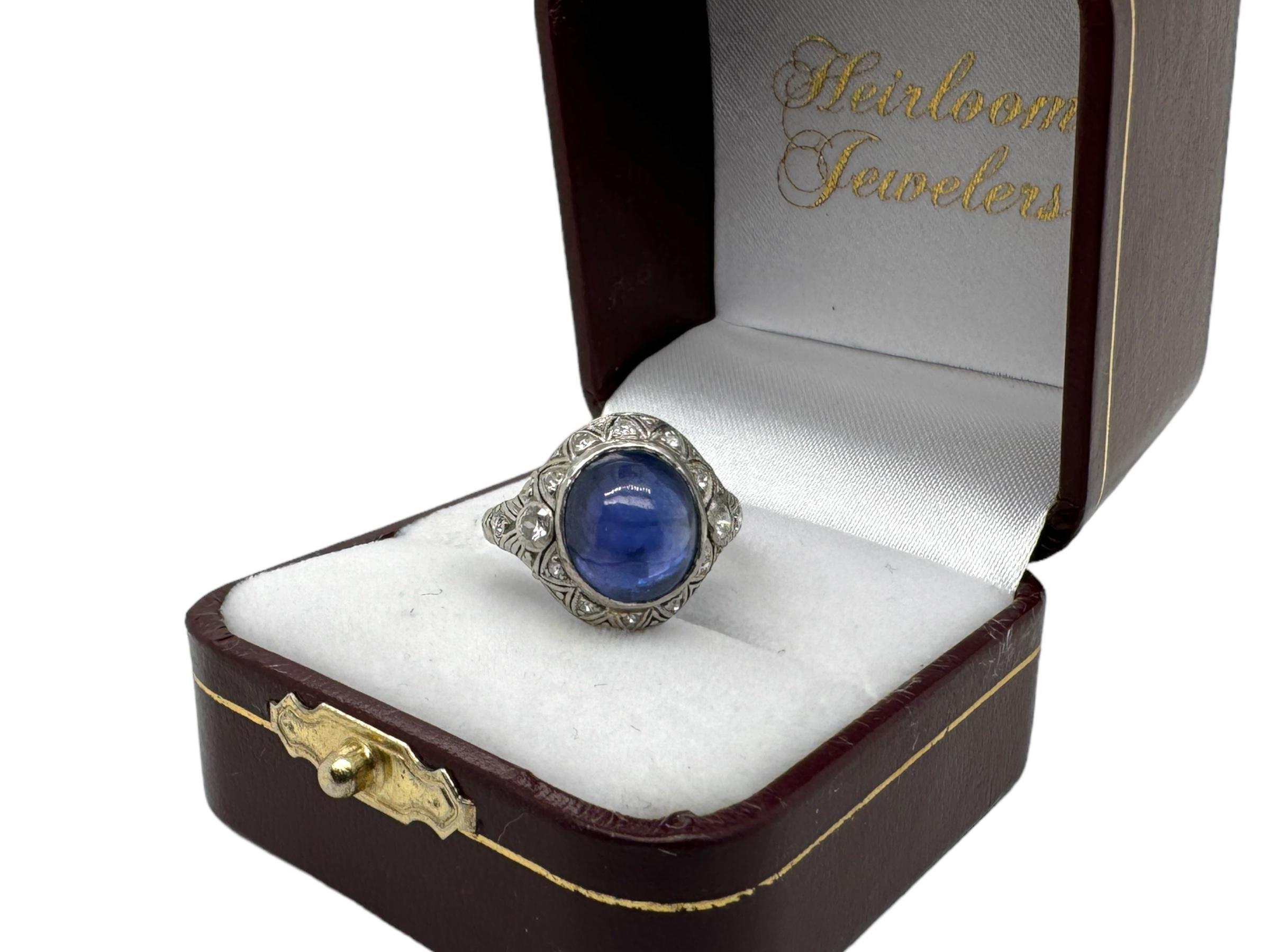 Art Deco 7 Carat Color Change Sapphire & Diamond Ring For Sale 4