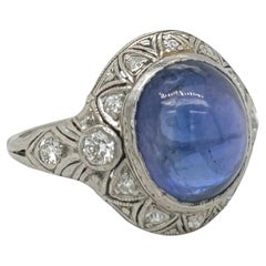 Art Deco 7 Carat Color Change Sapphire & Diamond Ring