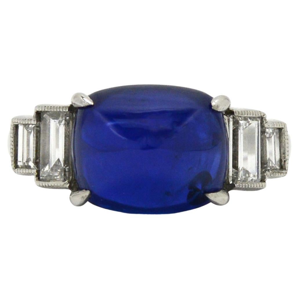 Art Deco 7 Ct Cabochon Sapphire Diamond Engagement Ring Sugarloaf Dome Pyramid