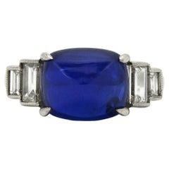Art Deco 7 Ct Cabochon Sapphire Diamond Engagement Ring Sugarloaf Dome Kashmir