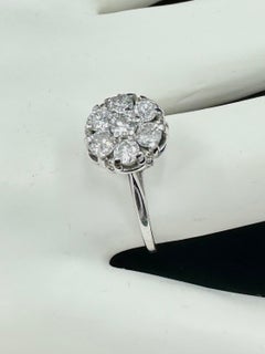 Art Deco 7 Diamond 14 Karat White Gold Ring Wedding Engagement Cluster Cocktail