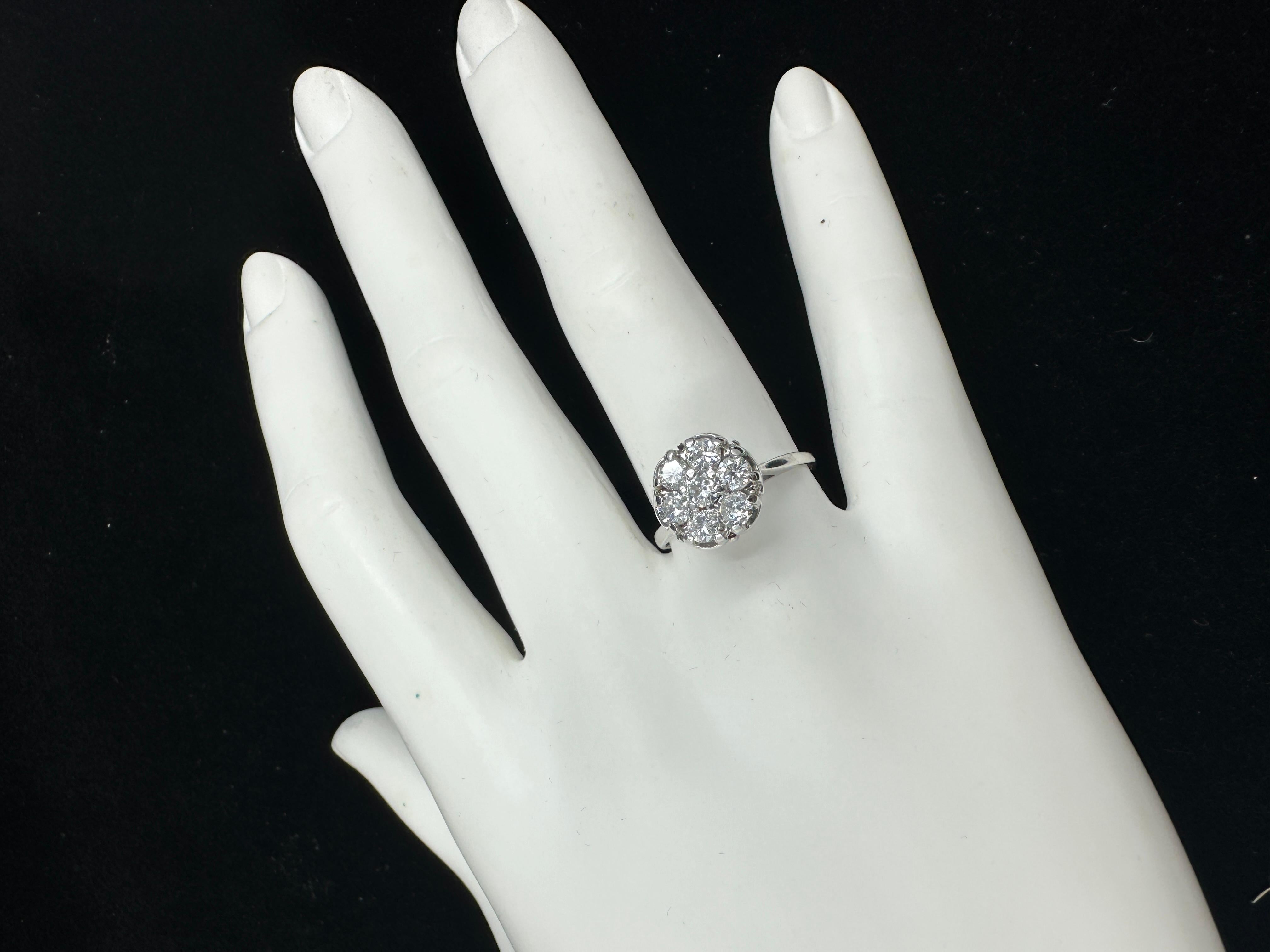 Art Deco 7 Diamant 14 Karat Weißgold Ring Hochzeit Verlobung Cluster Cocktail im Angebot 1